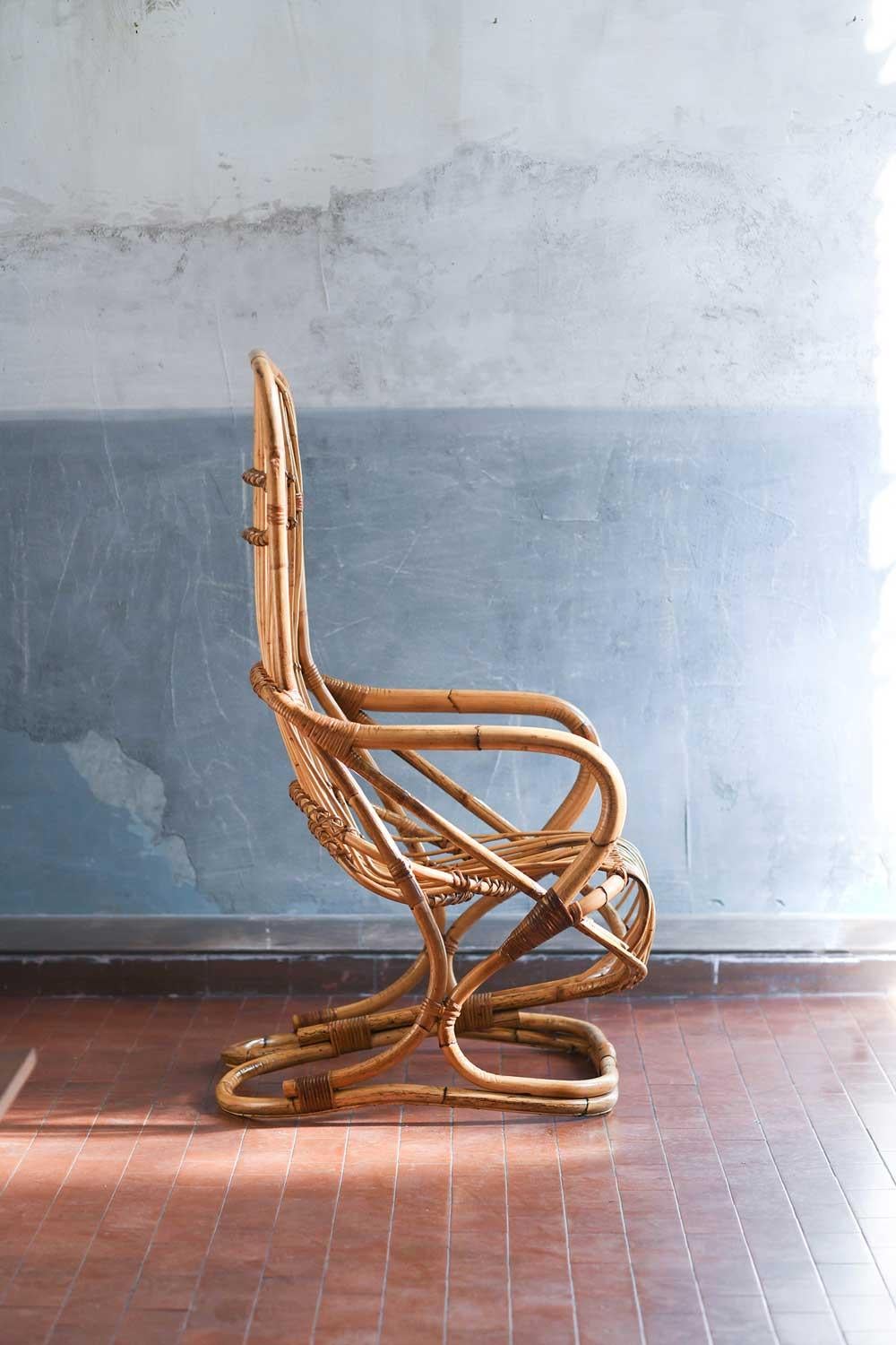 Fauteuil en jonc avec dossier haut, Italie 1970 Bon état - En vente à Roma, RM