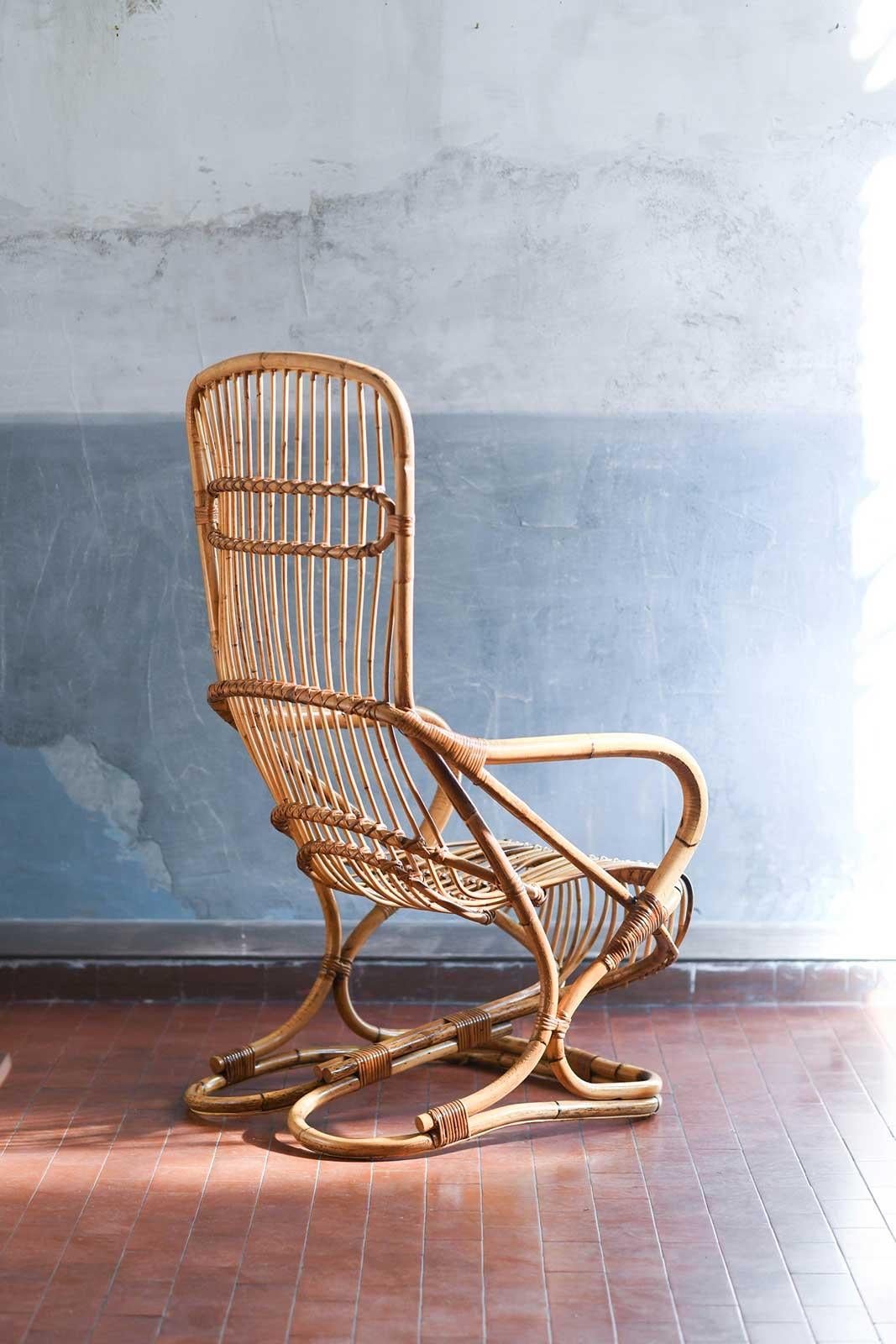 Fin du 20e siècle Fauteuil en jonc avec dossier haut, Italie 1970 en vente