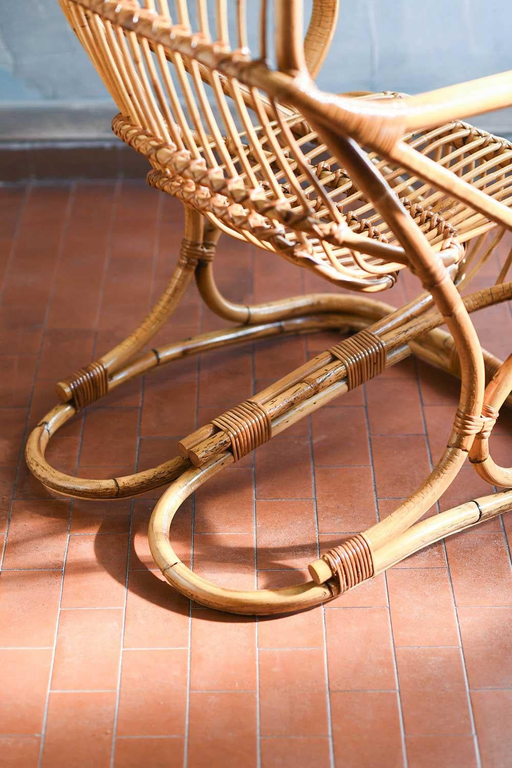 Jonc Fauteuil en jonc avec dossier haut, Italie 1970 en vente