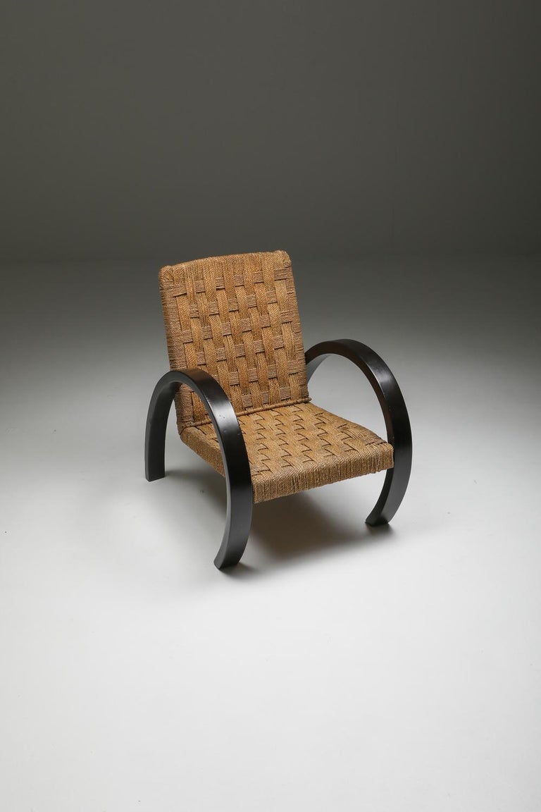 Mid-20th Century Rush Art Deco Armchair with Ottoman For Sale