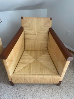 Fauteuil en rotin orné d'acajou des années 1980 conçu par John Hutton pour Donghia