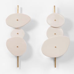 Rush Fee for Client Breeann, Set of 2 Brass Rod Ceramic Wall Lamps, Elsa Foulon