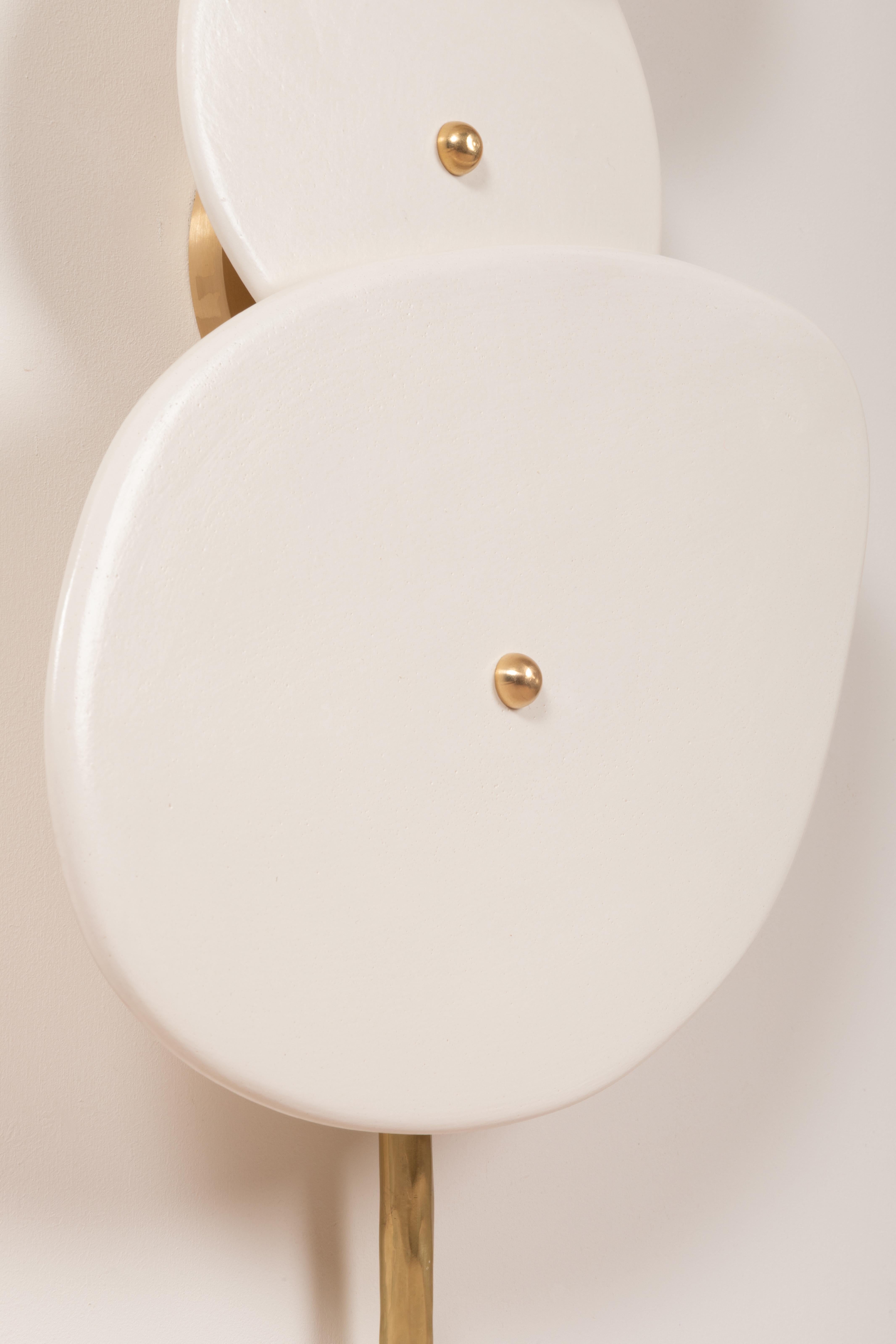 Contemporary Rush Fee for Client Breeann, Set of 2 Brass Rod Ceramic Wall Lamps, Elsa Foulon