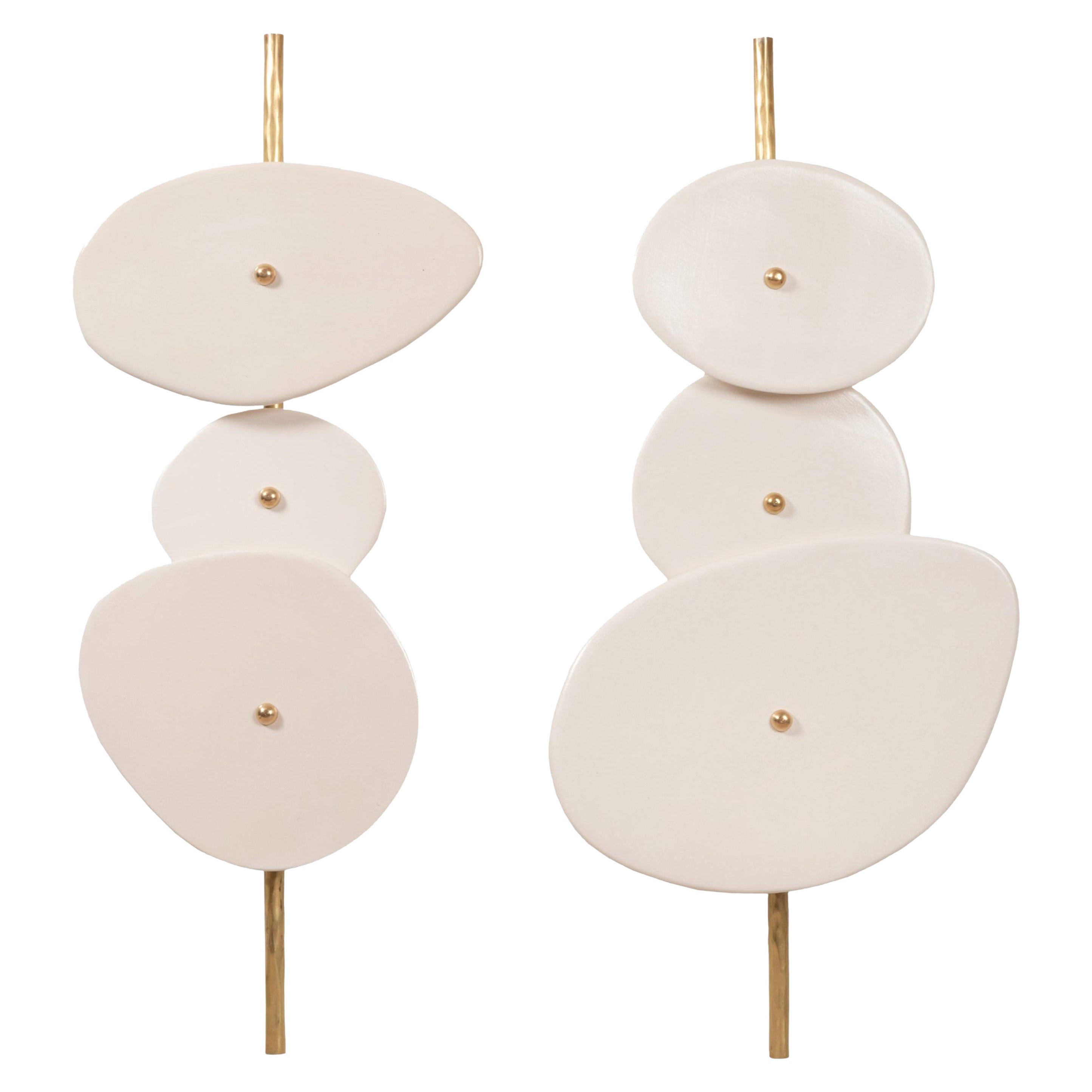 Rush Fee for Client Breeann, Set of 2 Brass Rod Ceramic Wall Lamps, Elsa Foulon