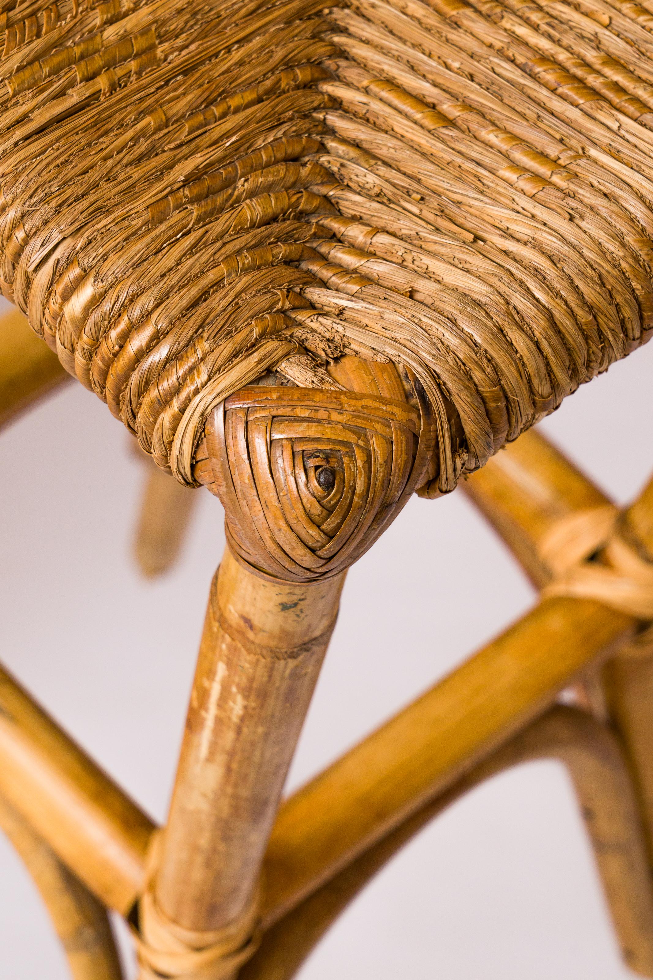 Rotin Tabouret de bar de style Riviera française, années 1960 en vente