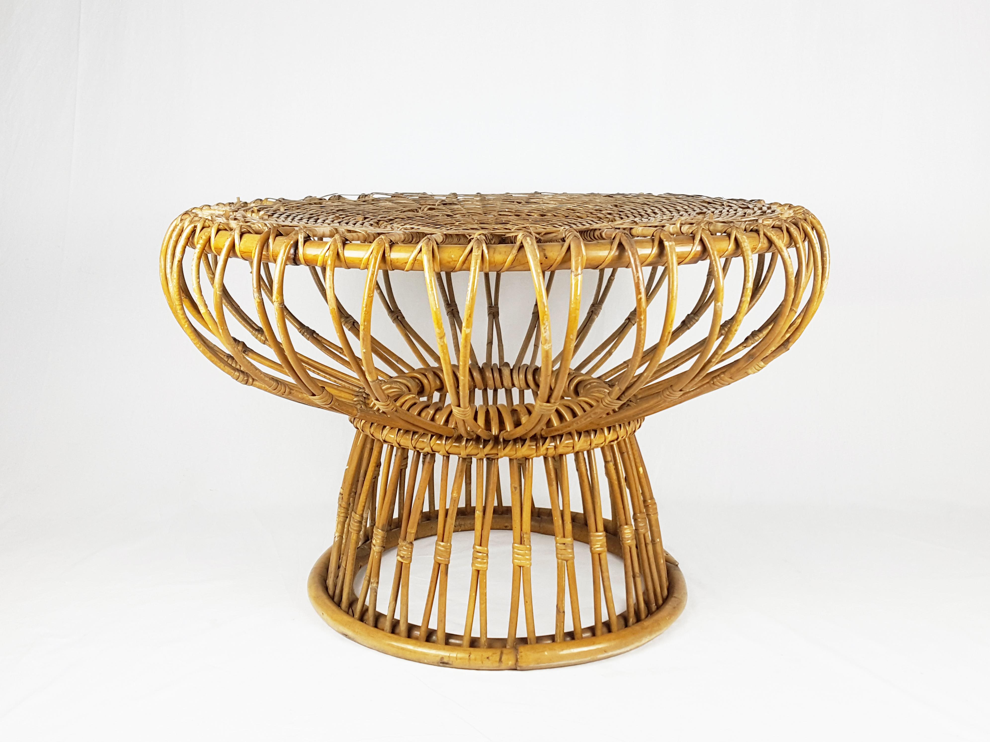 Rush and Rattan Midcentury Round Coffee Table by Franca Helg for Bonacina, 1955 For Sale 3
