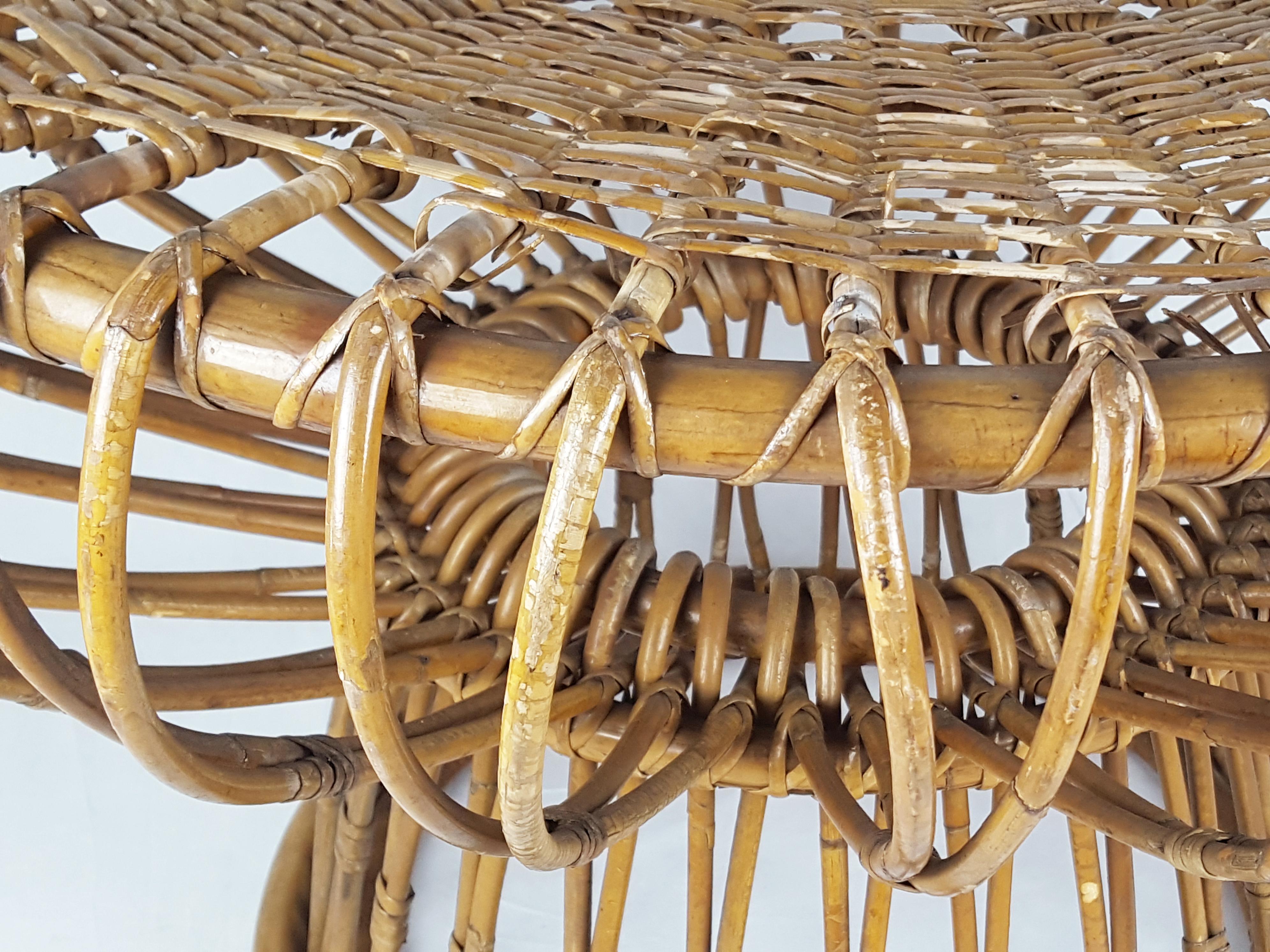 Rush and Rattan Midcentury Round Coffee Table by Franca Helg for Bonacina, 1955 For Sale 4