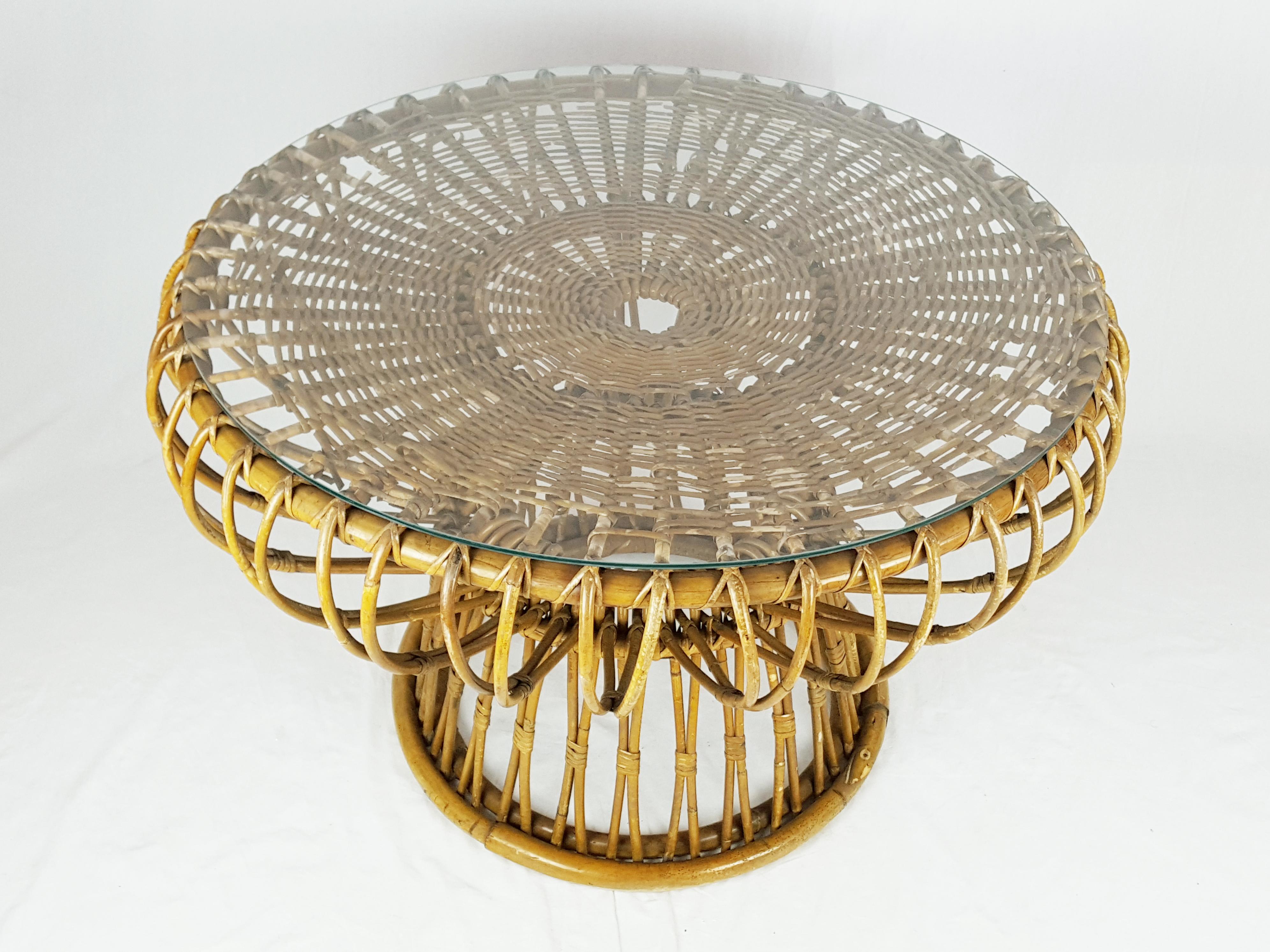 Rush and Rattan Midcentury Round Coffee Table by Franca Helg for Bonacina, 1955 For Sale 10