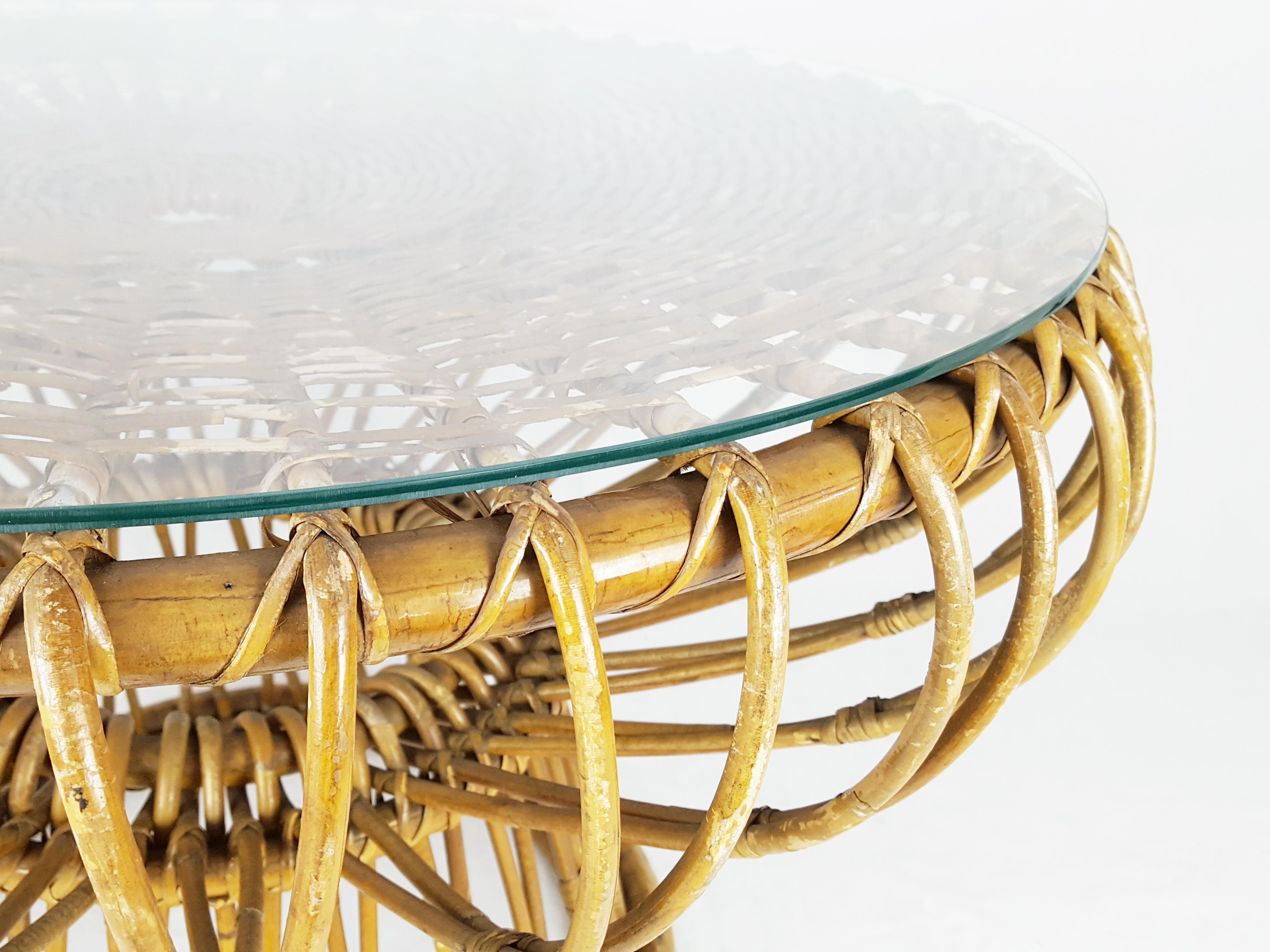 Rush and Rattan Midcentury Round Coffee Table by Franca Helg for Bonacina, 1955 For Sale 12