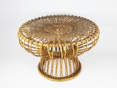 Rush and Rattan Midcentury Round Coffee Table by Franca Helg for Bonacina, 1955