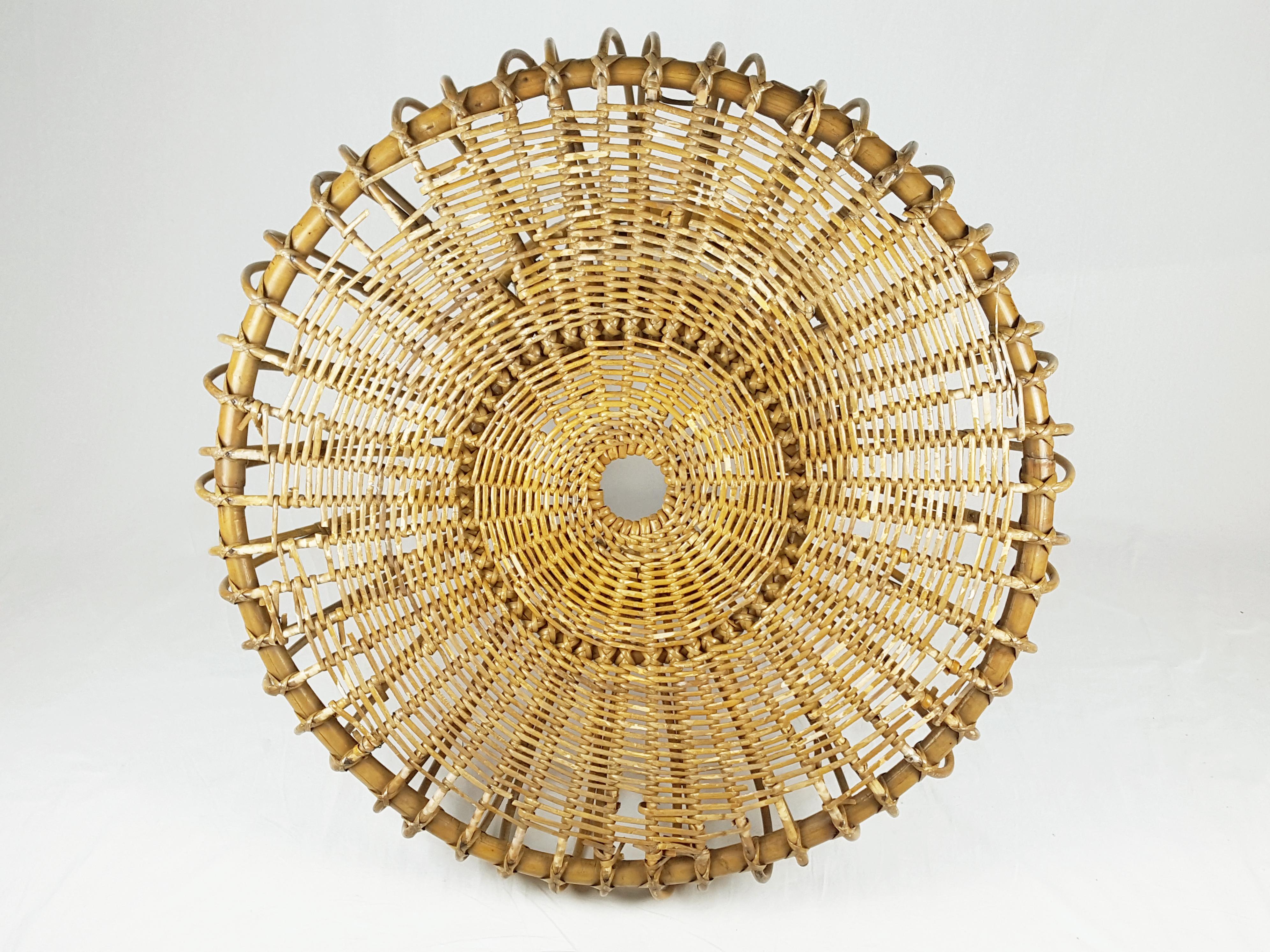 Mid-Century Modern Rush and Rattan Midcentury Round Coffee Table by Franca Helg for Bonacina, 1955 For Sale
