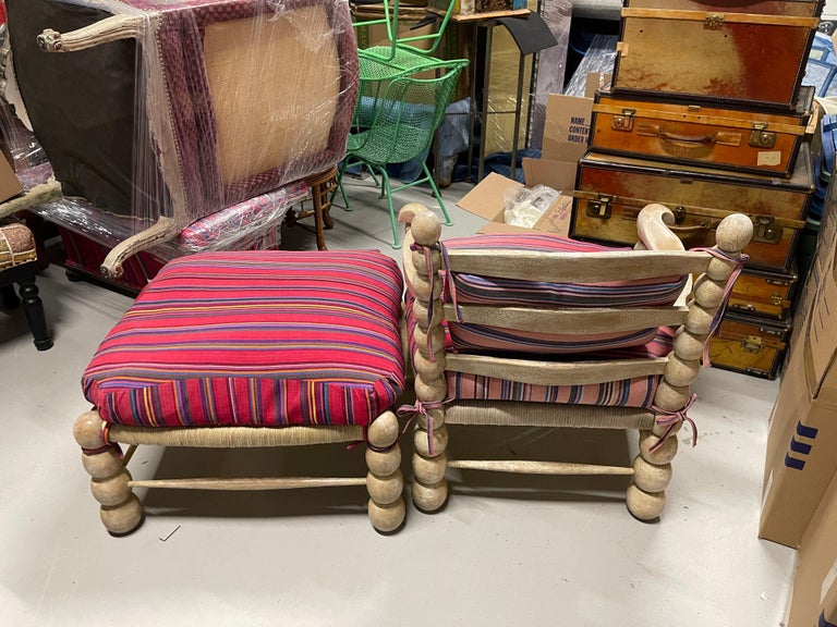 Unknown Rush Seat Chair and Ottoman For Sale
