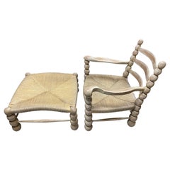Rush Seat Stuhl und Ottomane