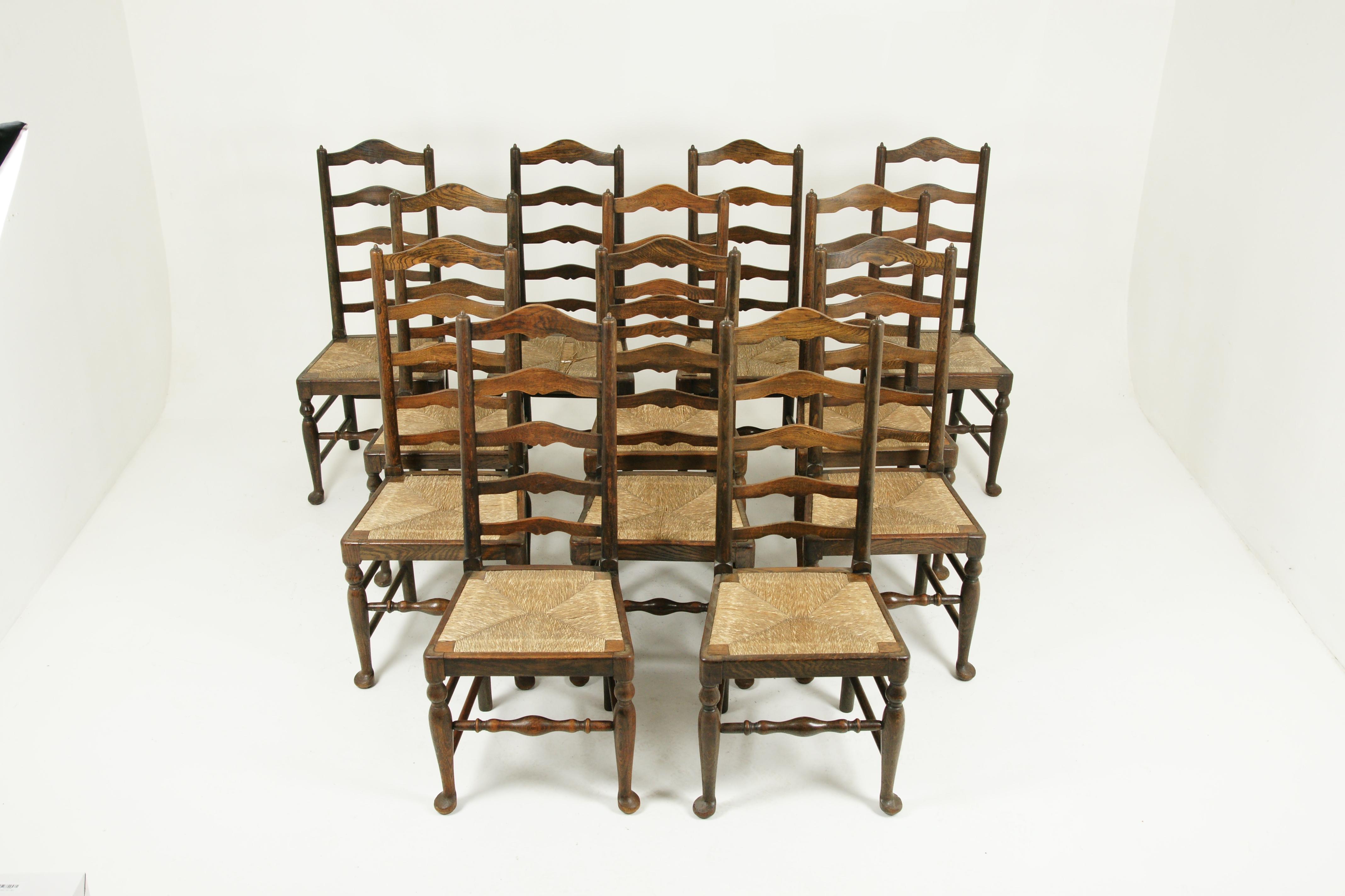 Hand-Crafted Rush Seat Chairs, Set of 14 Chairs, 12+2 Chairs, 14 Dining Chairs, 1920