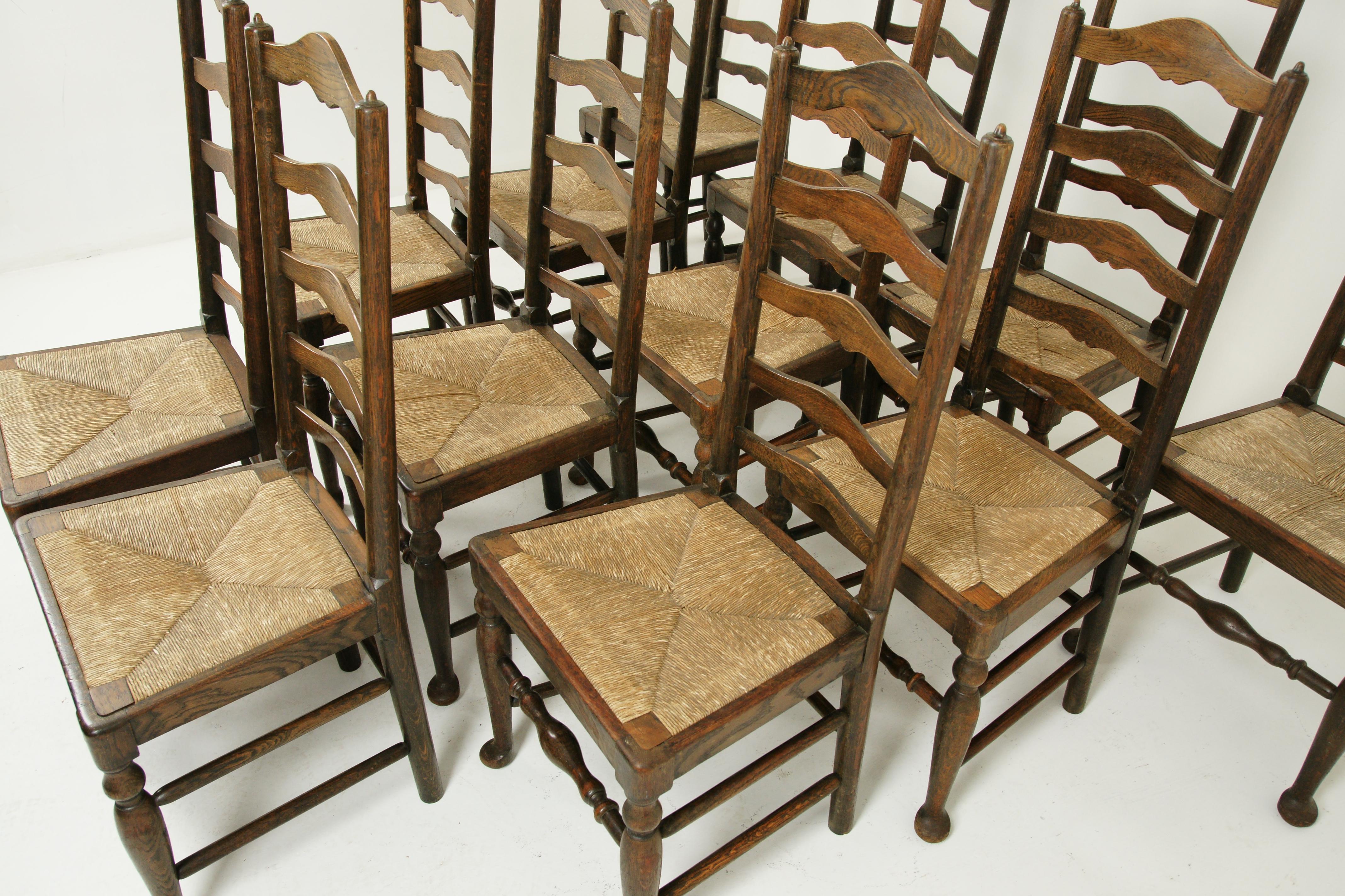 Rush Seat Chairs, Set of 14 Chairs, 12+2 Chairs, 14 Dining Chairs, 1920 2