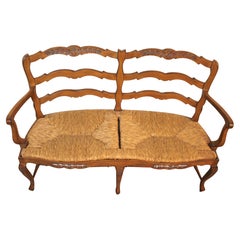 Antique Rush Seat Country Bench