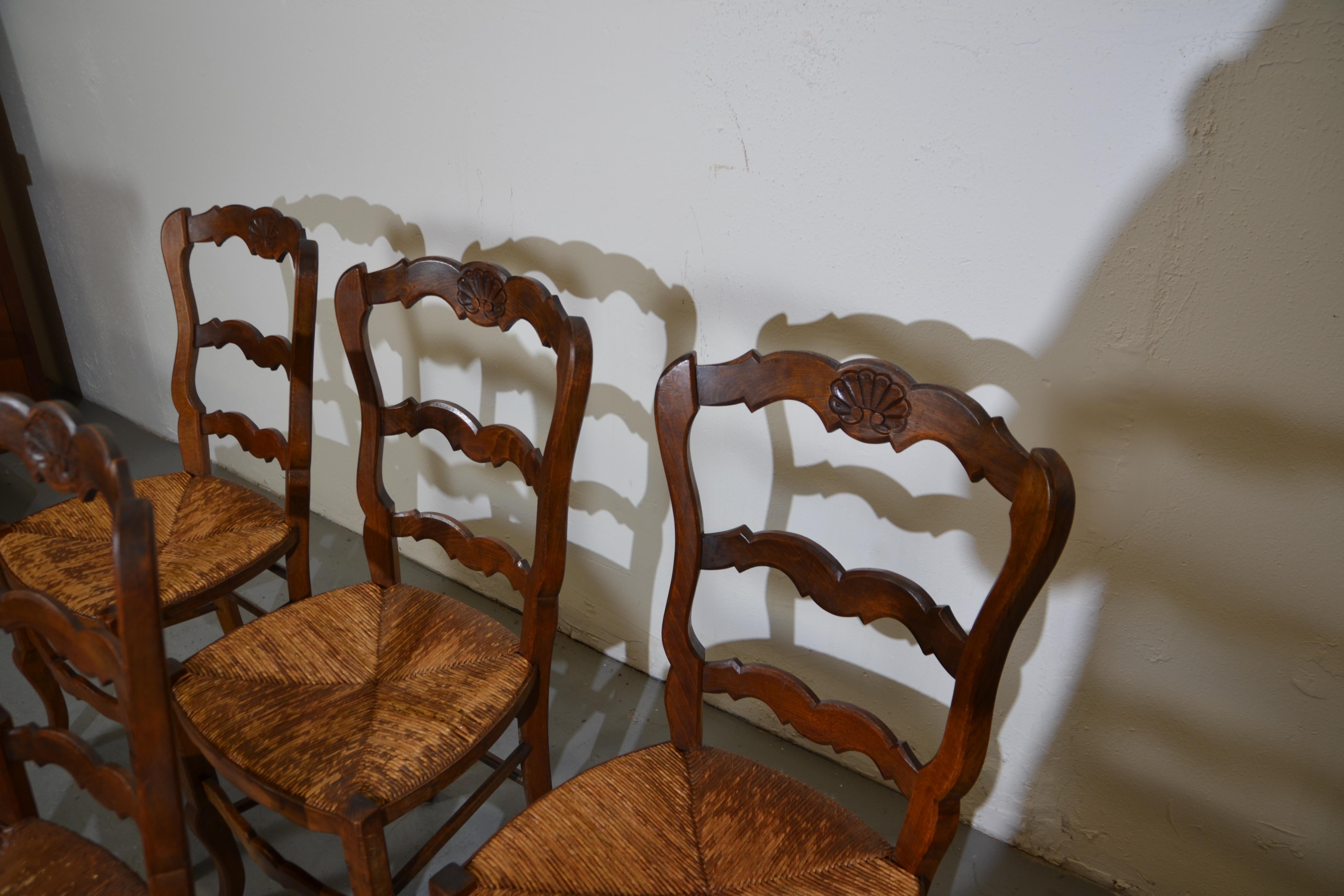 French 19th-century rush seat set of four dining chairs.
