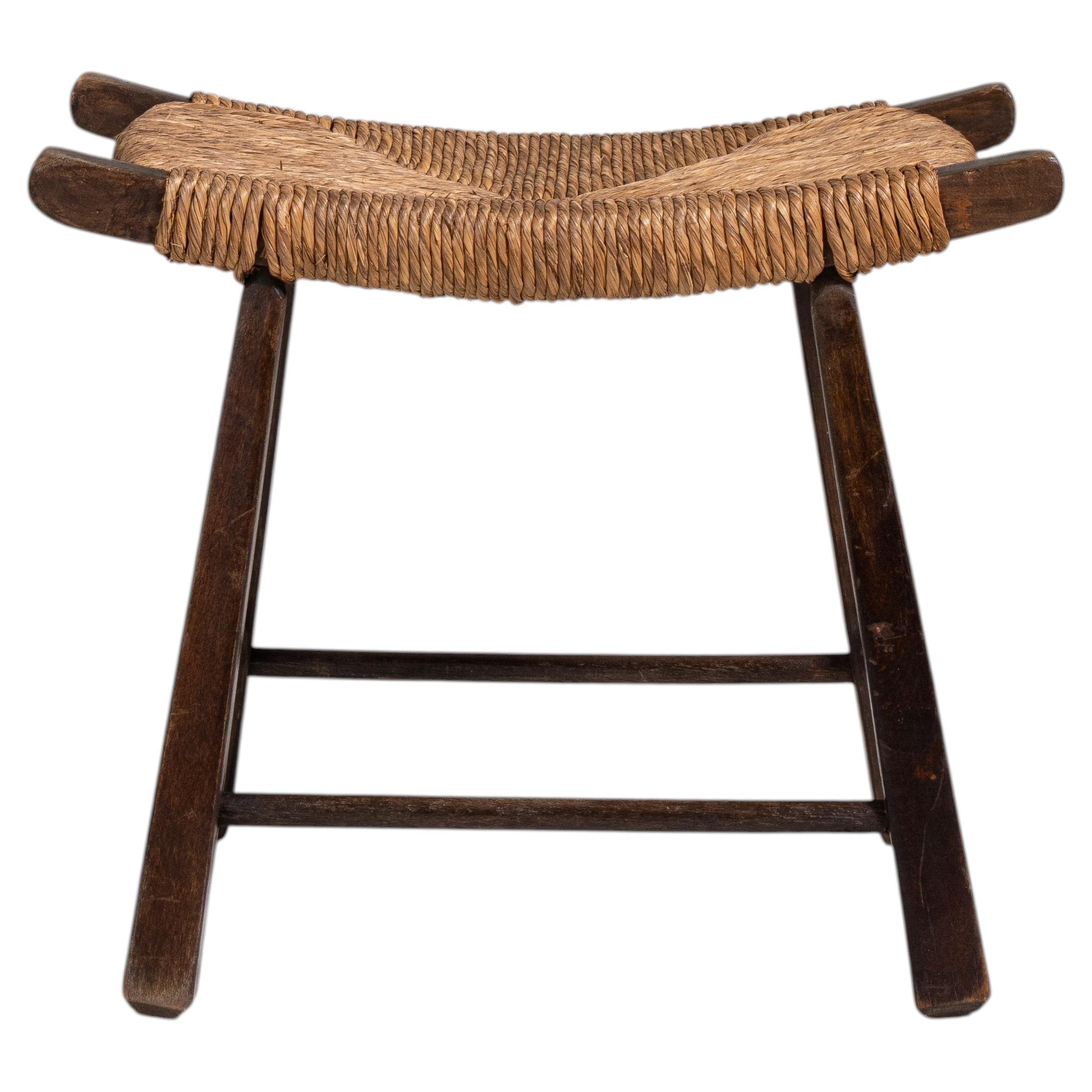 Mid-Century Rush Seat Stool, Woven Design, Switzerland, Circa 1960 For Sale
