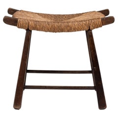 Mid-Century Rush Seat Stool, Woven Design, Switzerland, Circa 1960