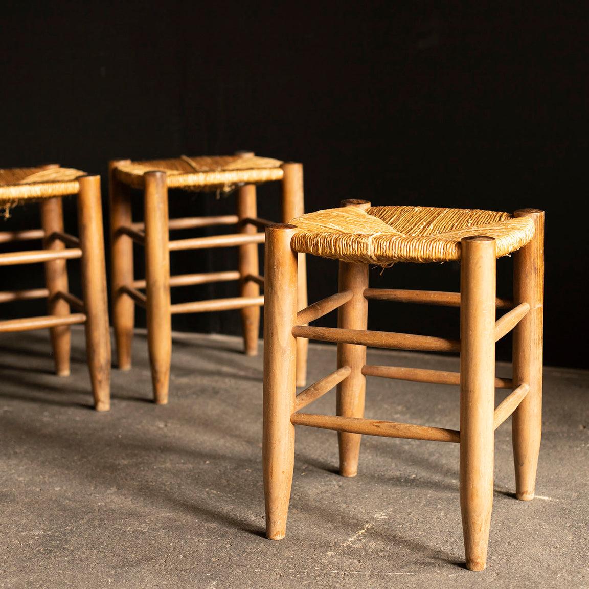 French Rush Seat Stools, Anonymous, France, 1980s