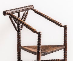 Rush Seat Unusually Shaped Elm Turner Chair, England, 1870c