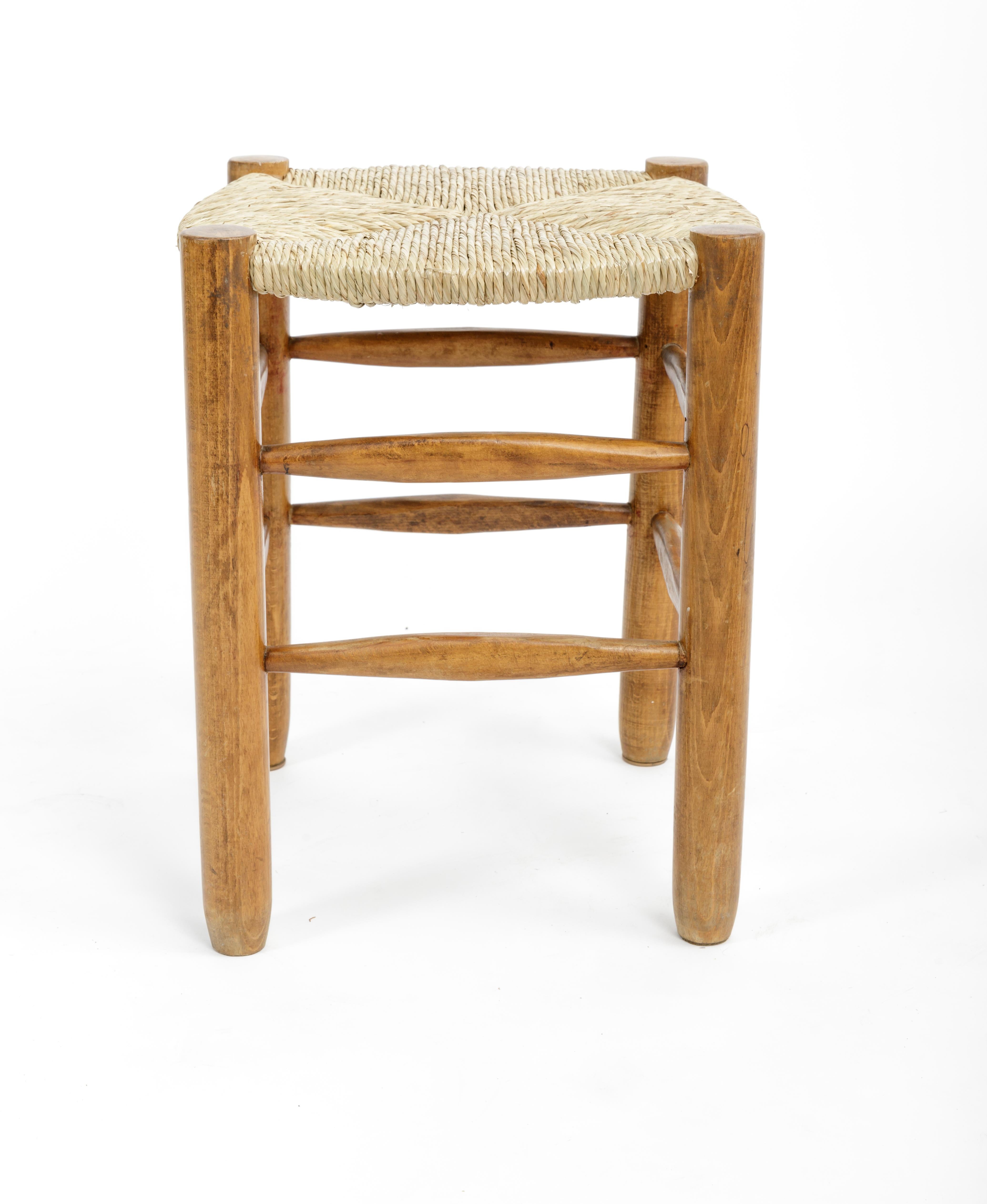 Woven Rush Stool in the Style of Charlotte Perriand, France, circa 1960s