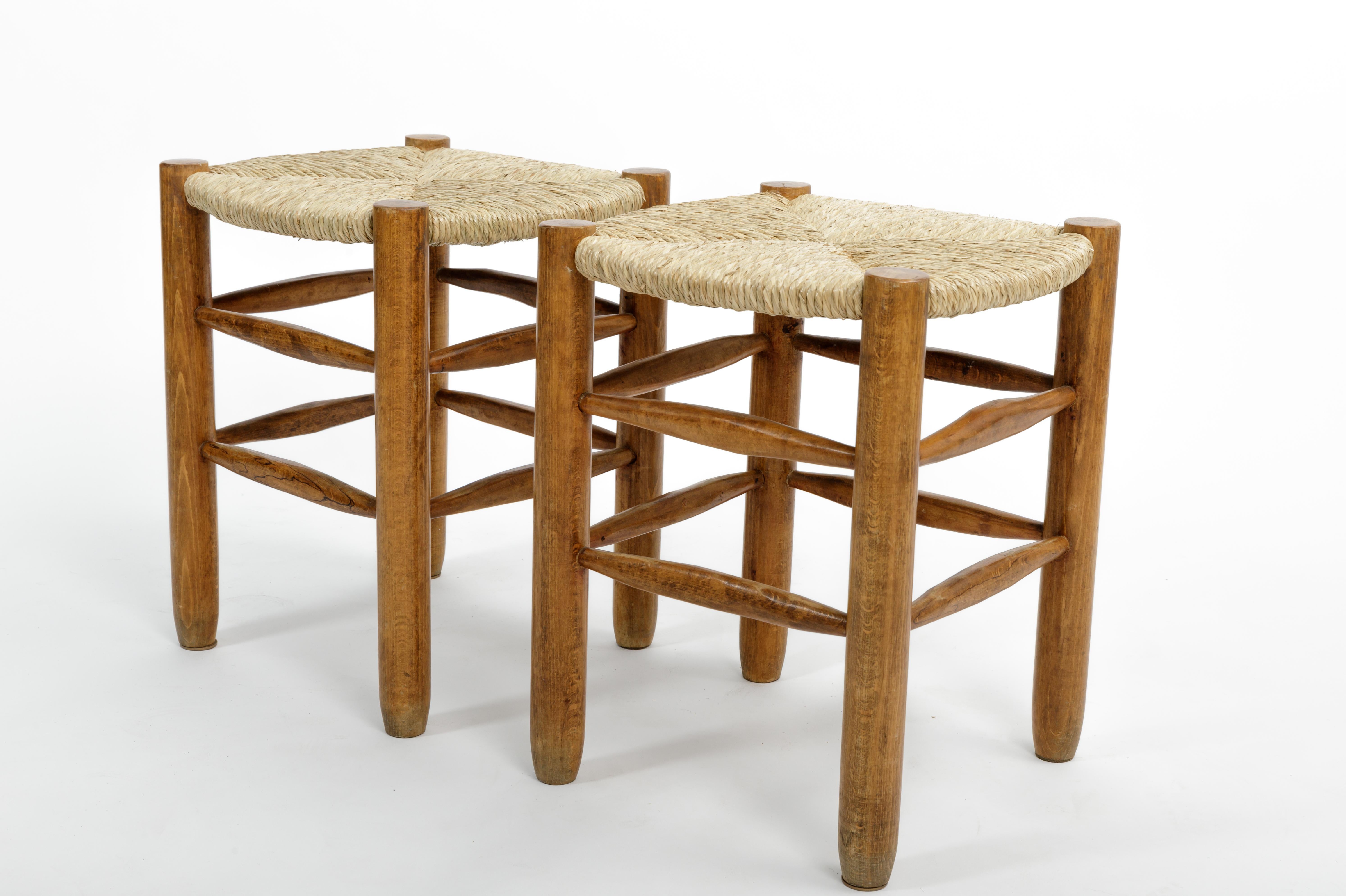 Mid-20th Century Rush Stool in the Style of Charlotte Perriand, France, circa 1960s