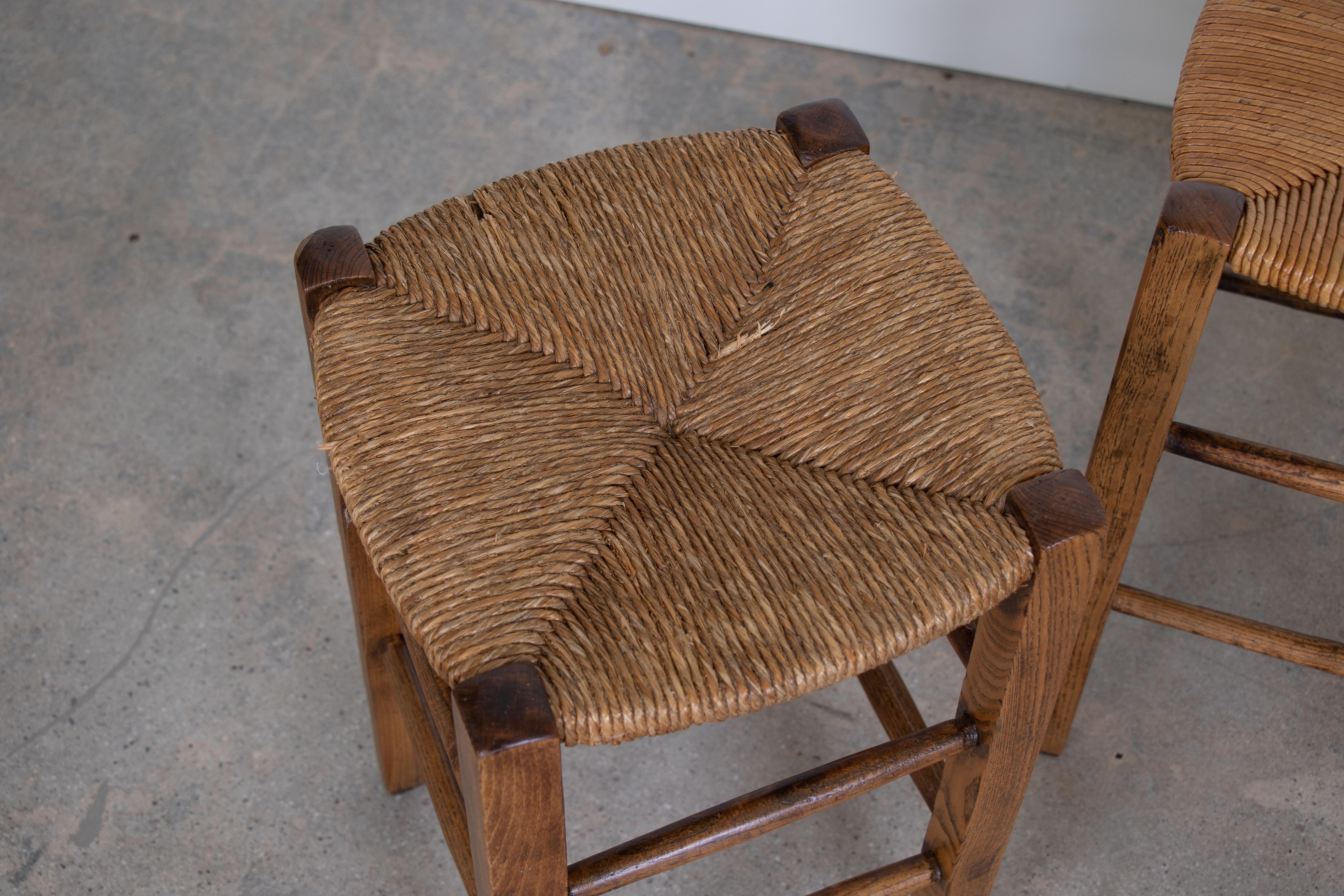 Woven Rush Stools in the Style of Charlotte Perriand