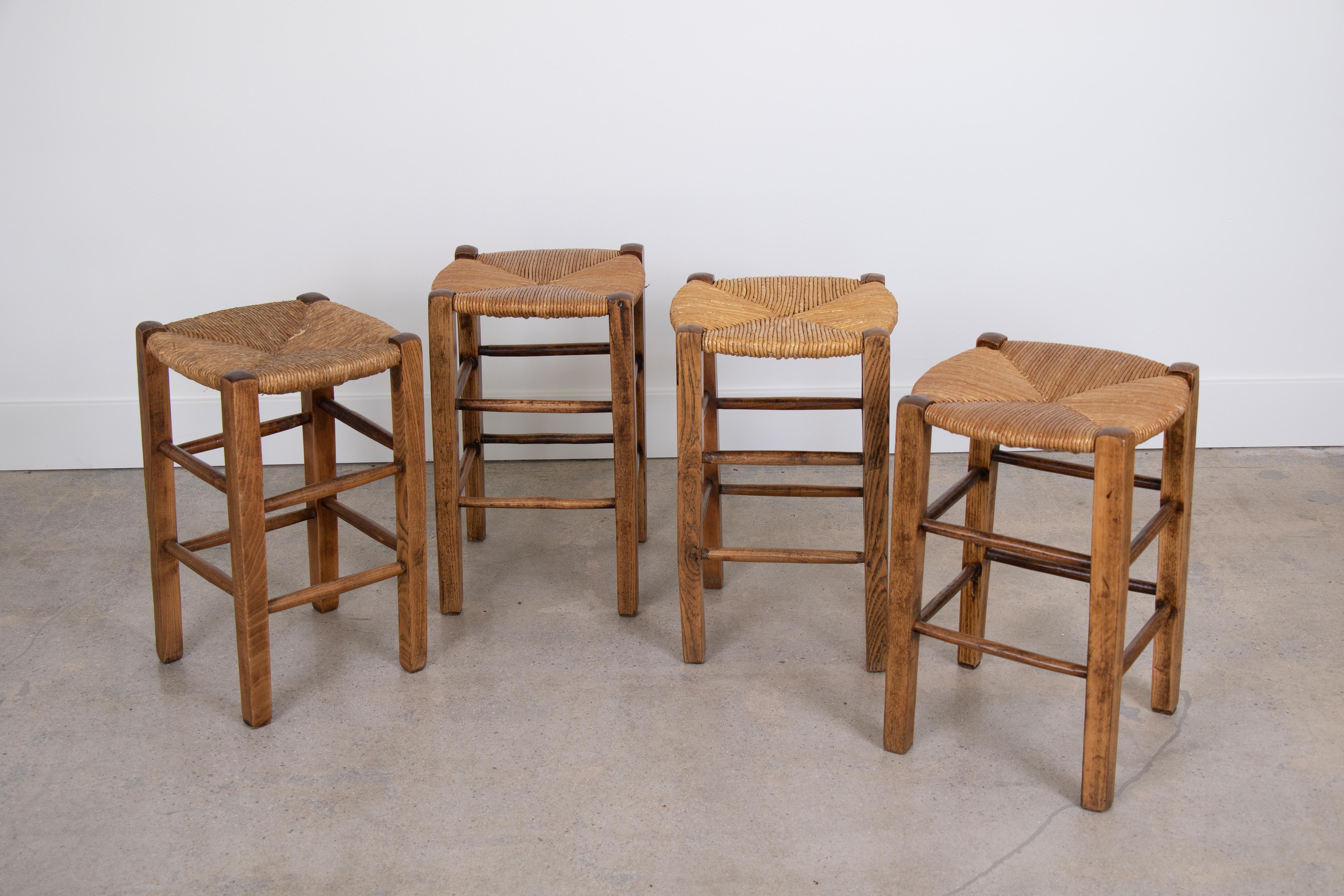 20th Century Rush Stools in the Style of Charlotte Perriand