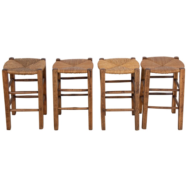 Rush Stools In The Style Of Charlotte, Woven Rush Bar Stools
