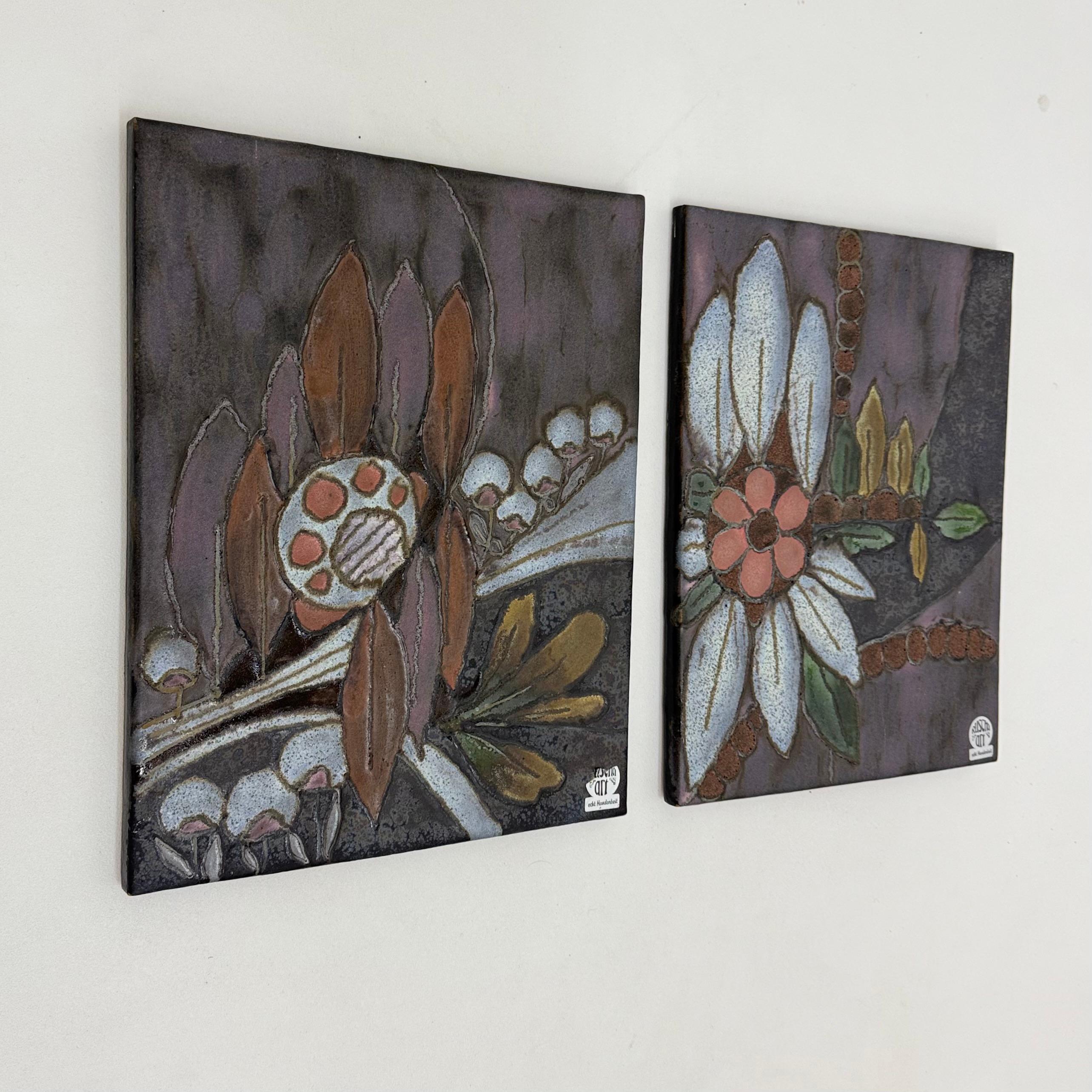 Mid-Century Modern Rusha Handarbeit ceramic floral wall plaques , 1970s For Sale