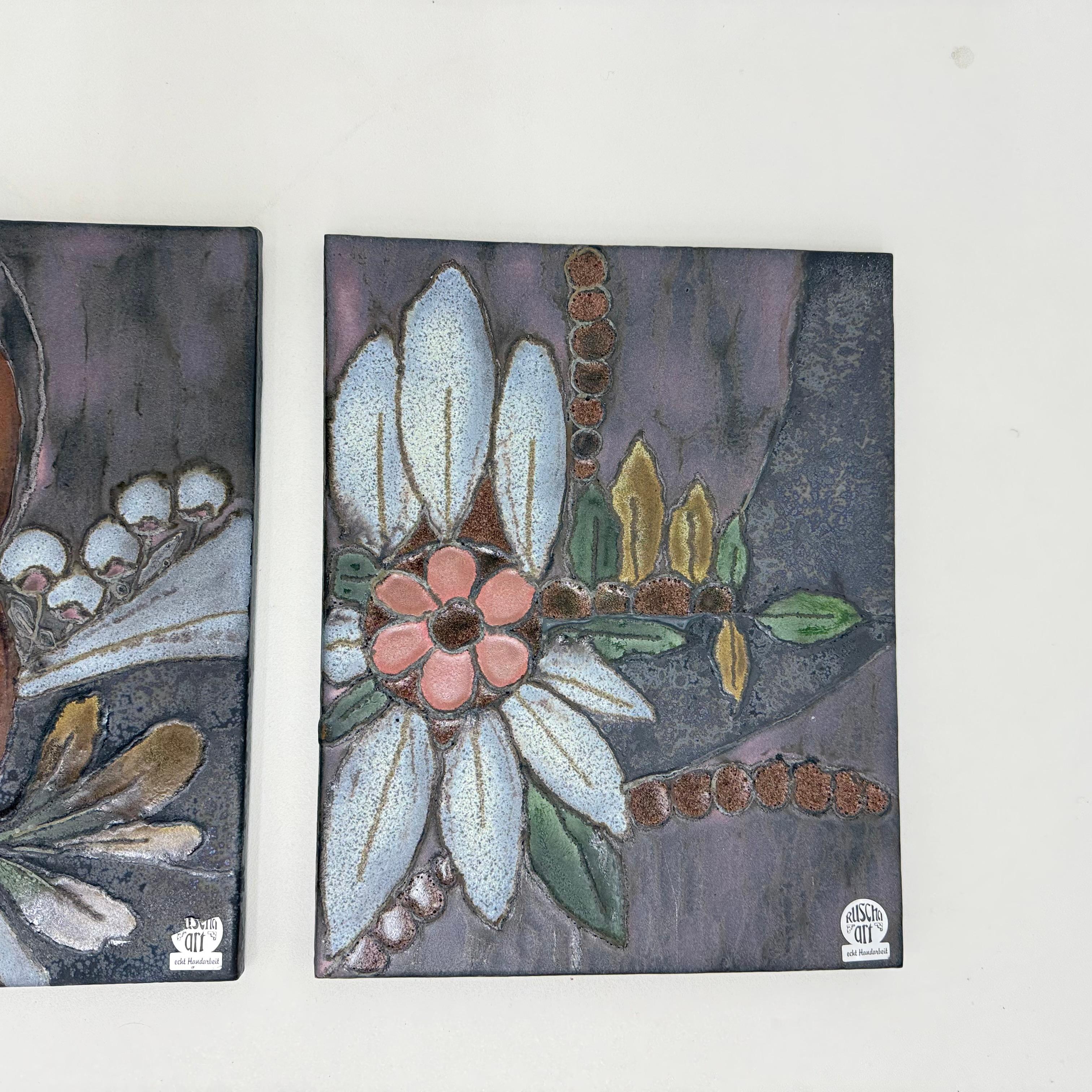 Late 20th Century Rusha Handarbeit ceramic floral wall plaques , 1970s For Sale