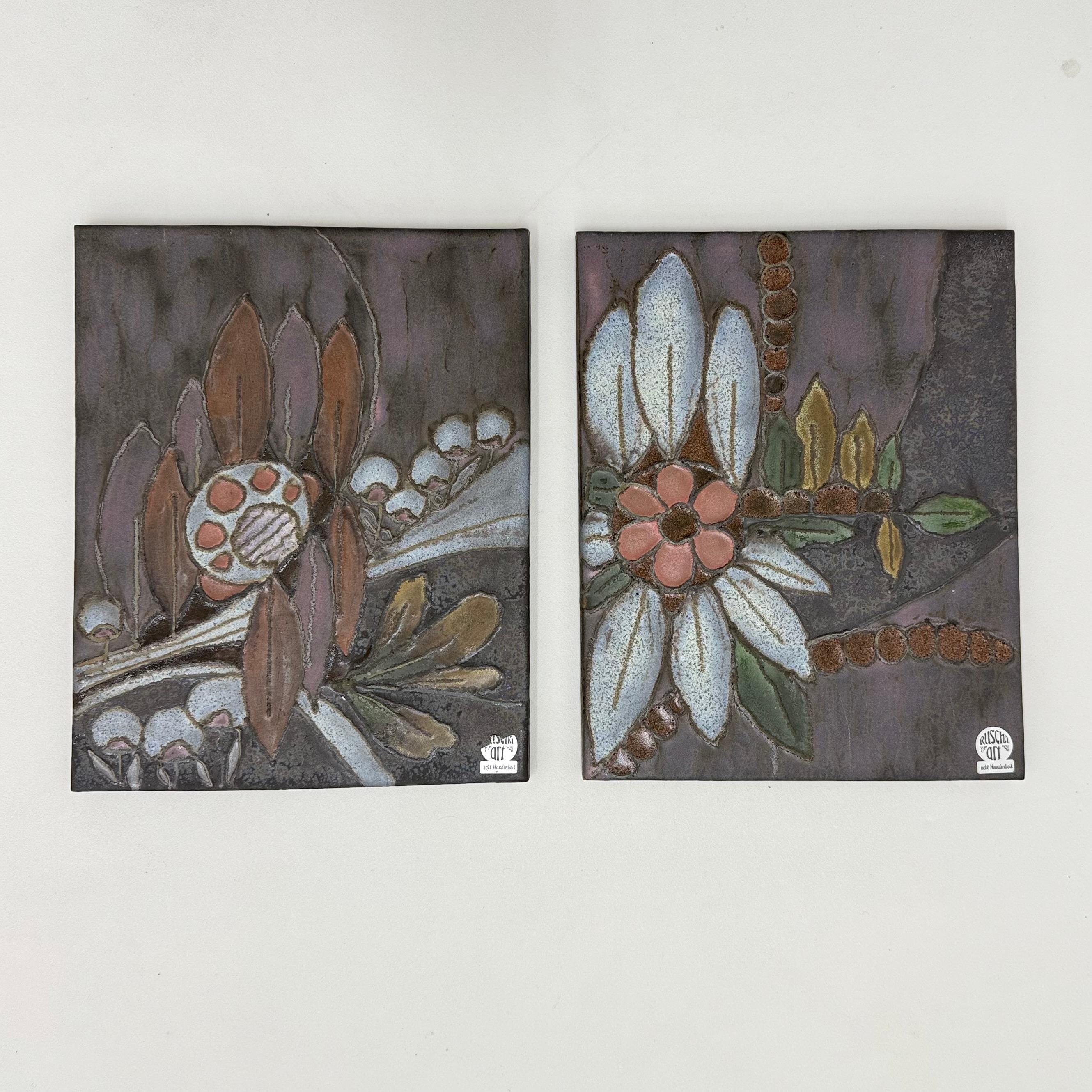 Ceramic Rusha Handarbeit ceramic floral wall plaques , 1970s For Sale