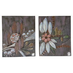 Rusha Handarbeit Keramik-Wandtafeln mit Blumenmuster, 1970er Jahre