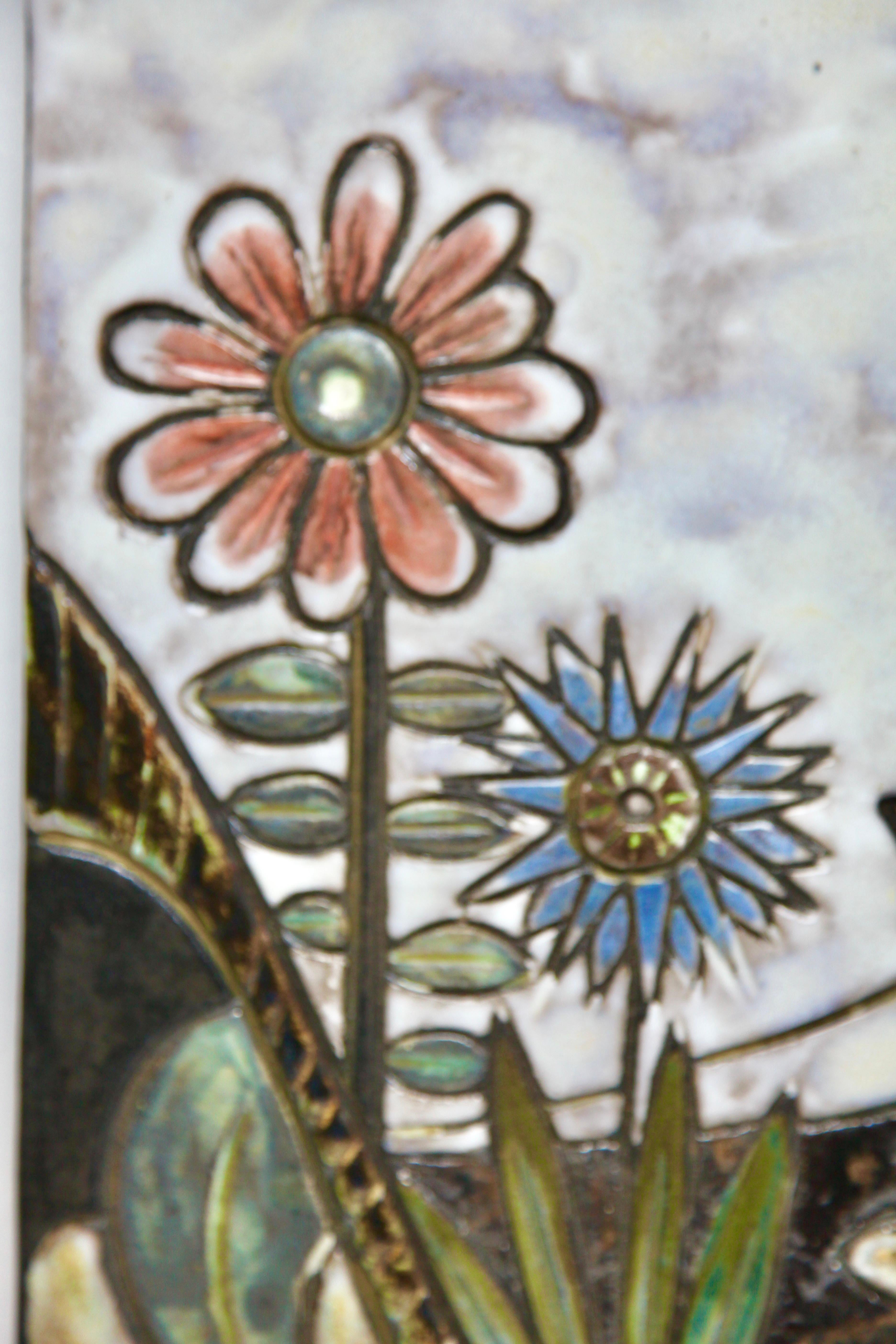 Rusha Wall Plaque, Glazed Ceramic, (Image Flower arrangement) West Germany  For Sale 1
