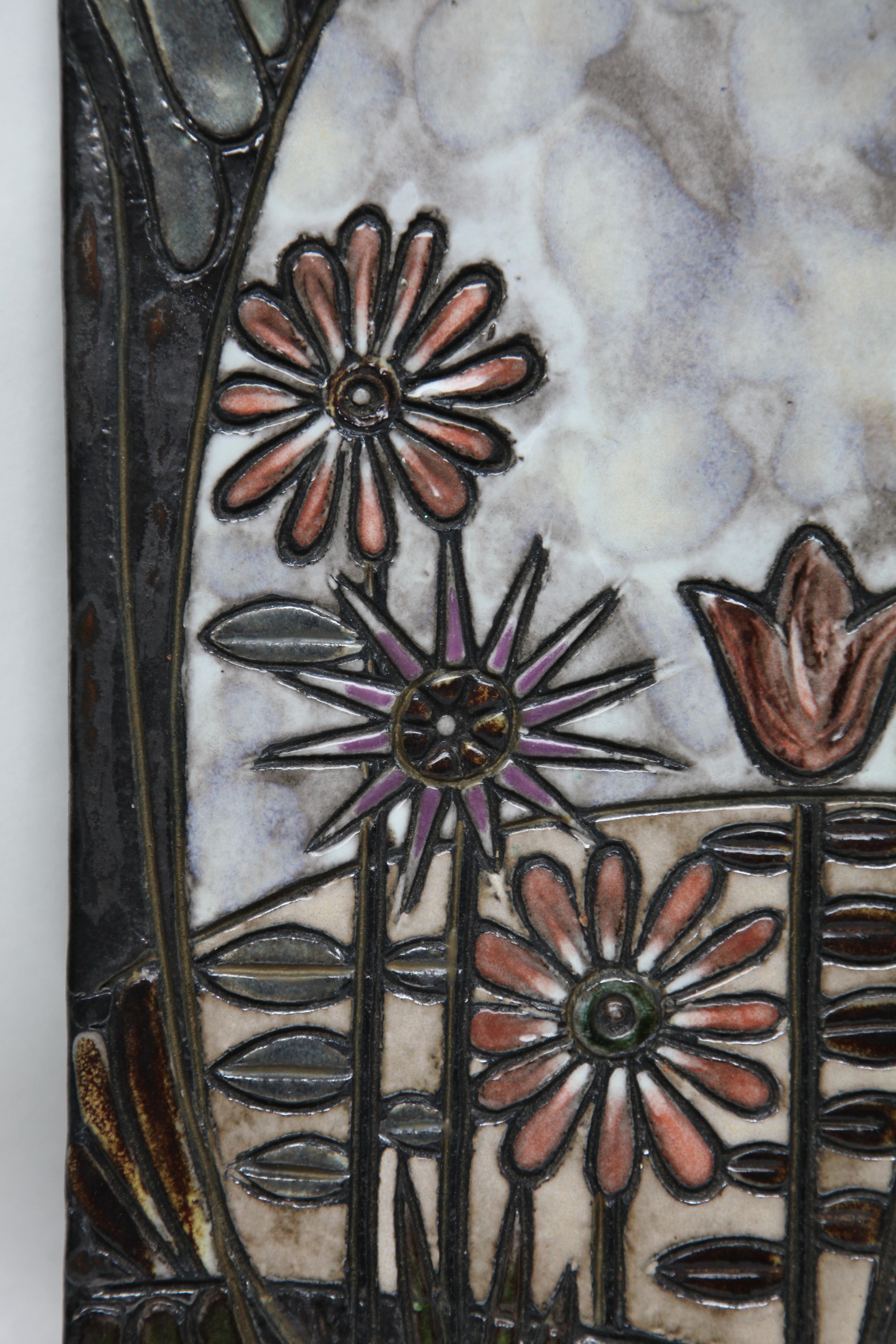 Mid-Century Modern Rusha Wall Plaque, Glazed Ceramic, 'Image Flowers' West Germany For Sale