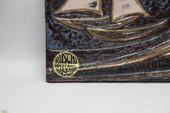 Rusha Wall Plaque, Glazed Ceramic, 'Image Sailboat', West Germany
