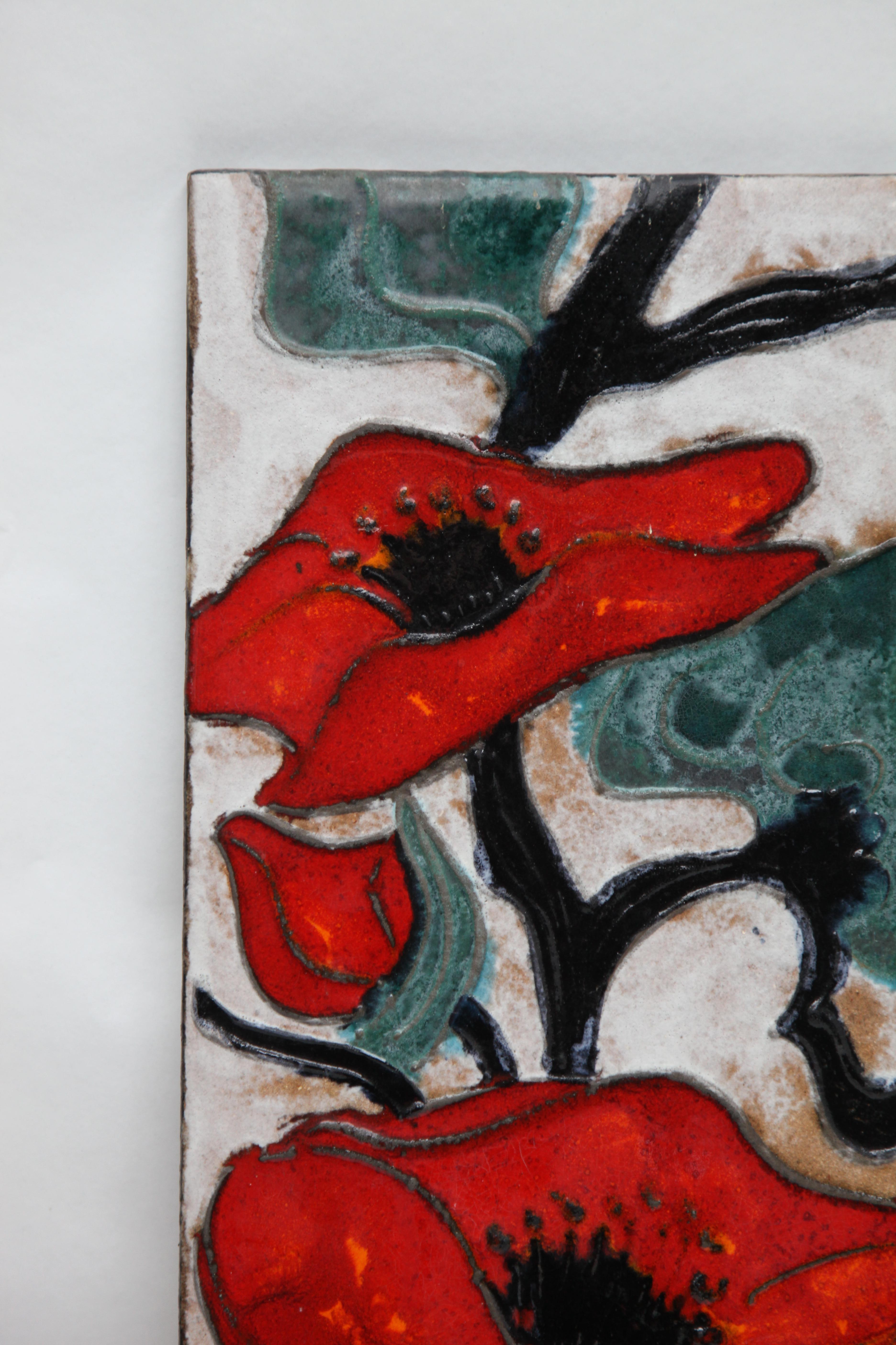 Mid-Century Modern Rusha Wall Plaque, Glazed Ceramic, (Image tree poppy 'kapok') West Germany  For Sale