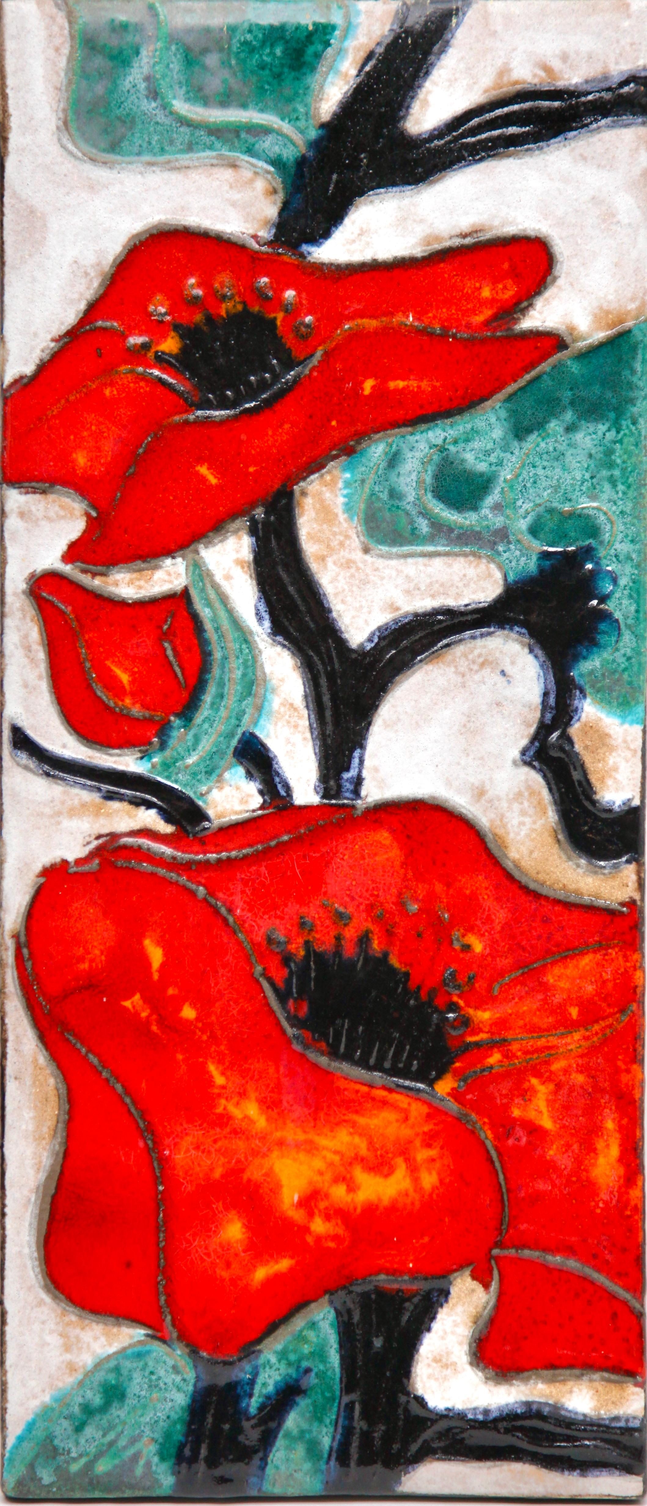 Rusha Wall Plaque, Glazed Ceramic, (Image tree poppy 'kapok') West Germany  For Sale 1