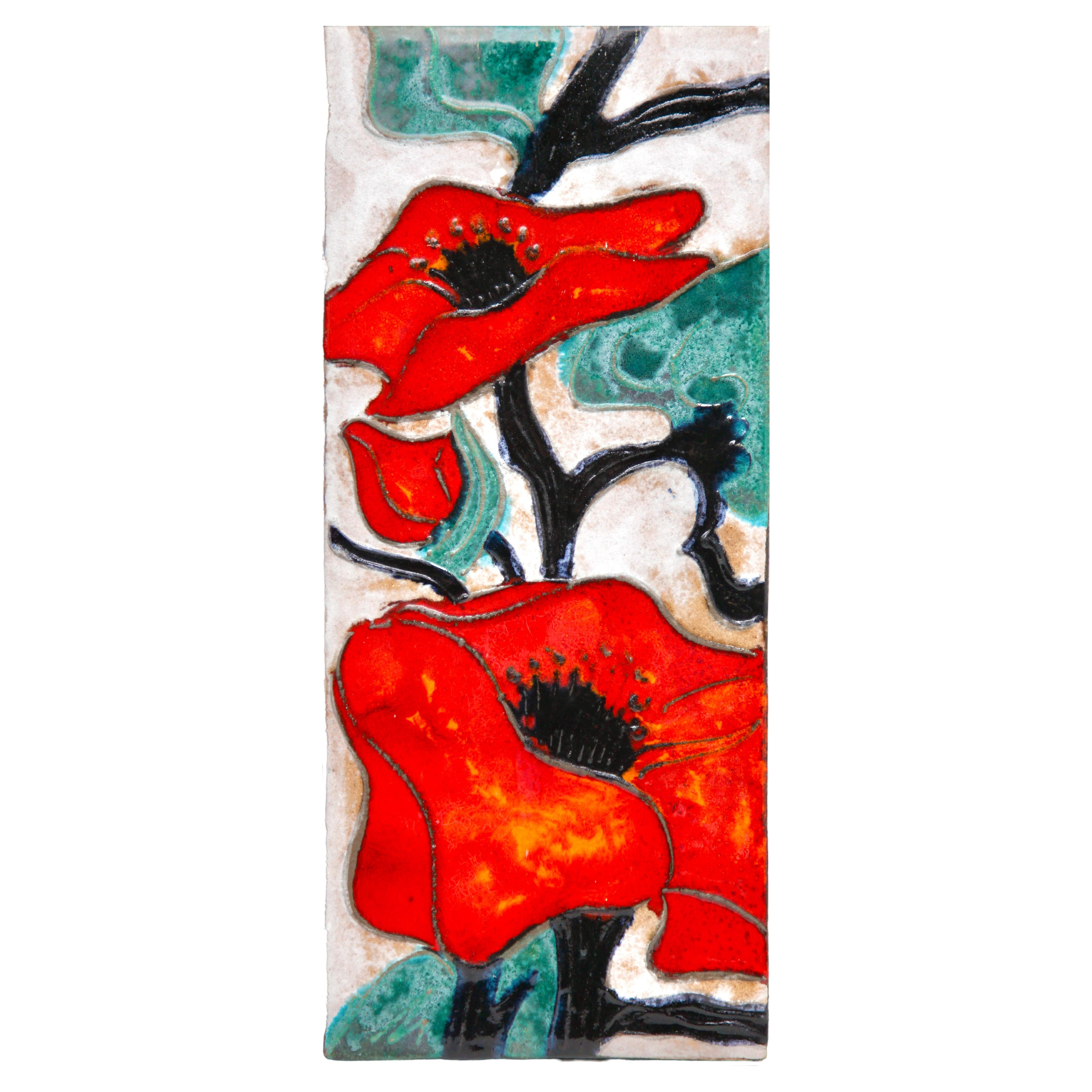Rusha Wall Plaque, Glazed Ceramic, (Image tree poppy 'kapok') West Germany  For Sale
