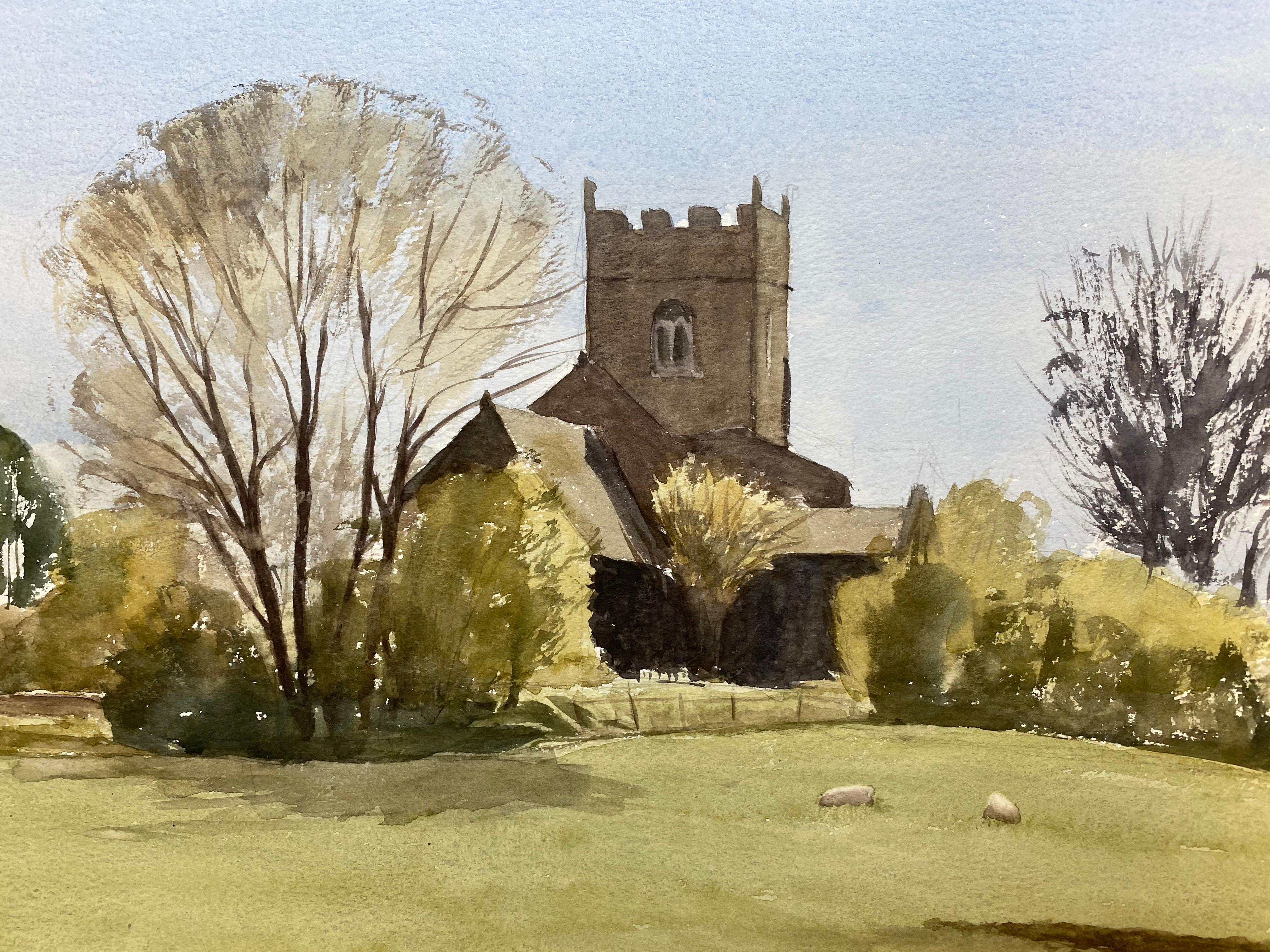 Rushall Church, English Town, Signed Original British Watercolour Painting In Excellent Condition For Sale In Cirencester, GB