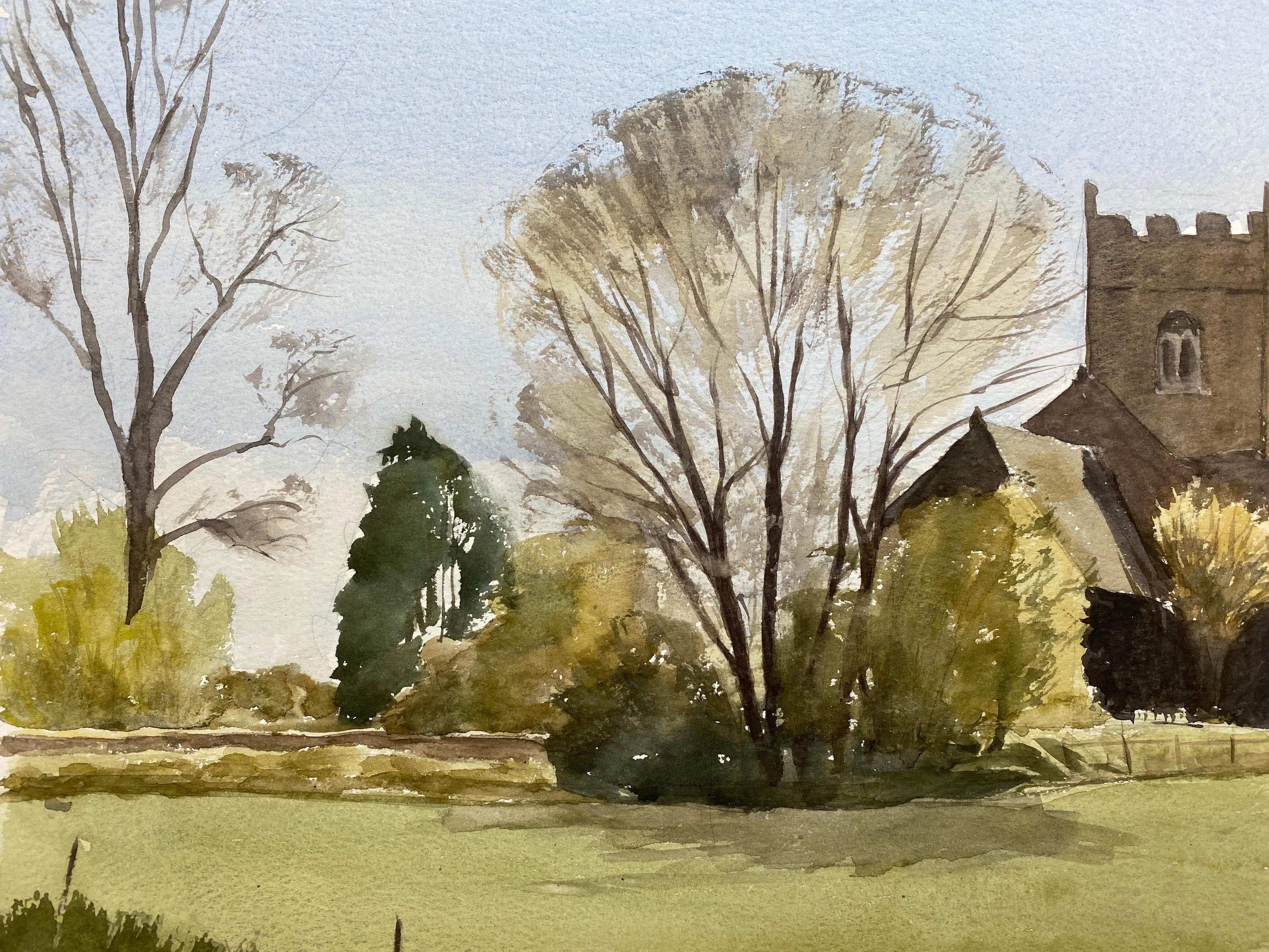 20ième siècle Peinture à l'aquarelle britannique originale de Rushall Church, Angleterre, signée en vente