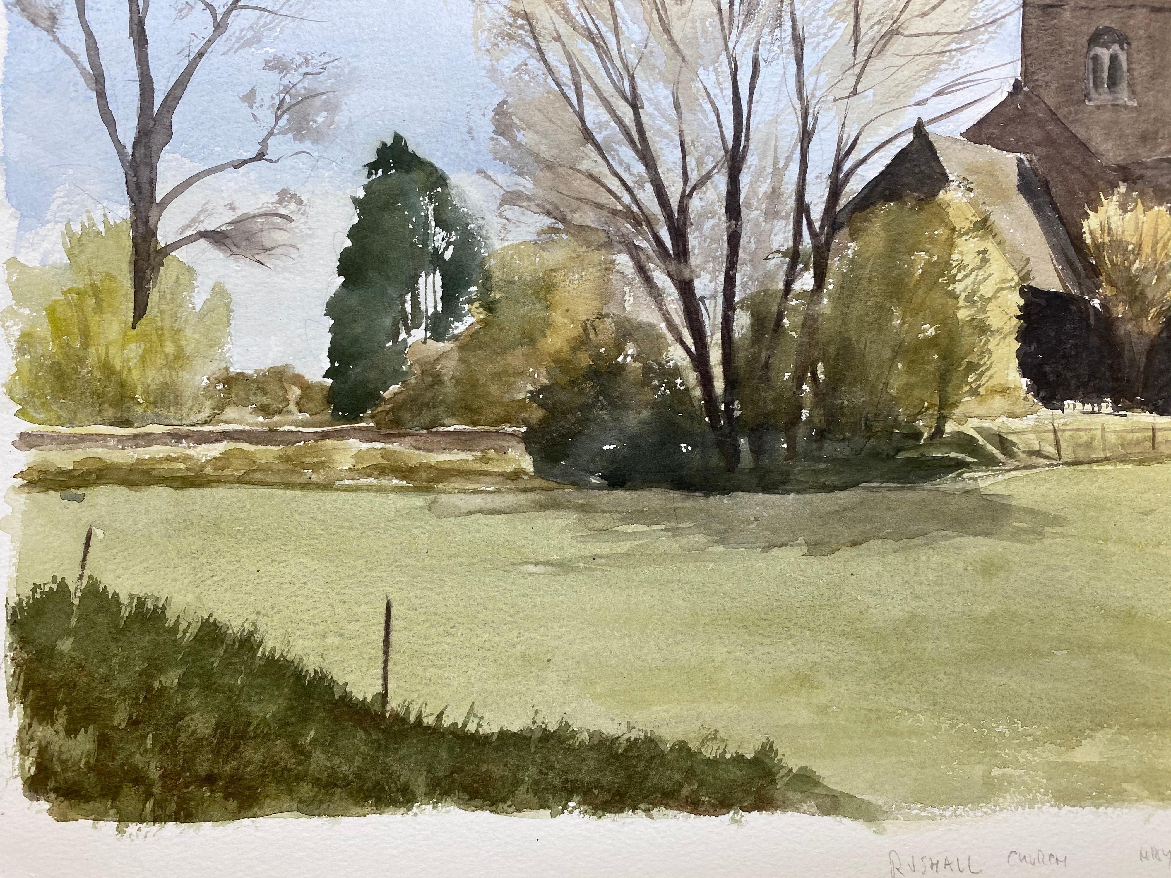 20th Century Rushall Church, English Town, Signed Original British Watercolour Painting For Sale