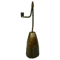 Antique Rushlight Nip and Candle Holder with Twisted Iron Stem and Arm, circa 1750