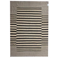 Rusk Black and White Modern Striped Wool Flat-Weave Kilim Rug