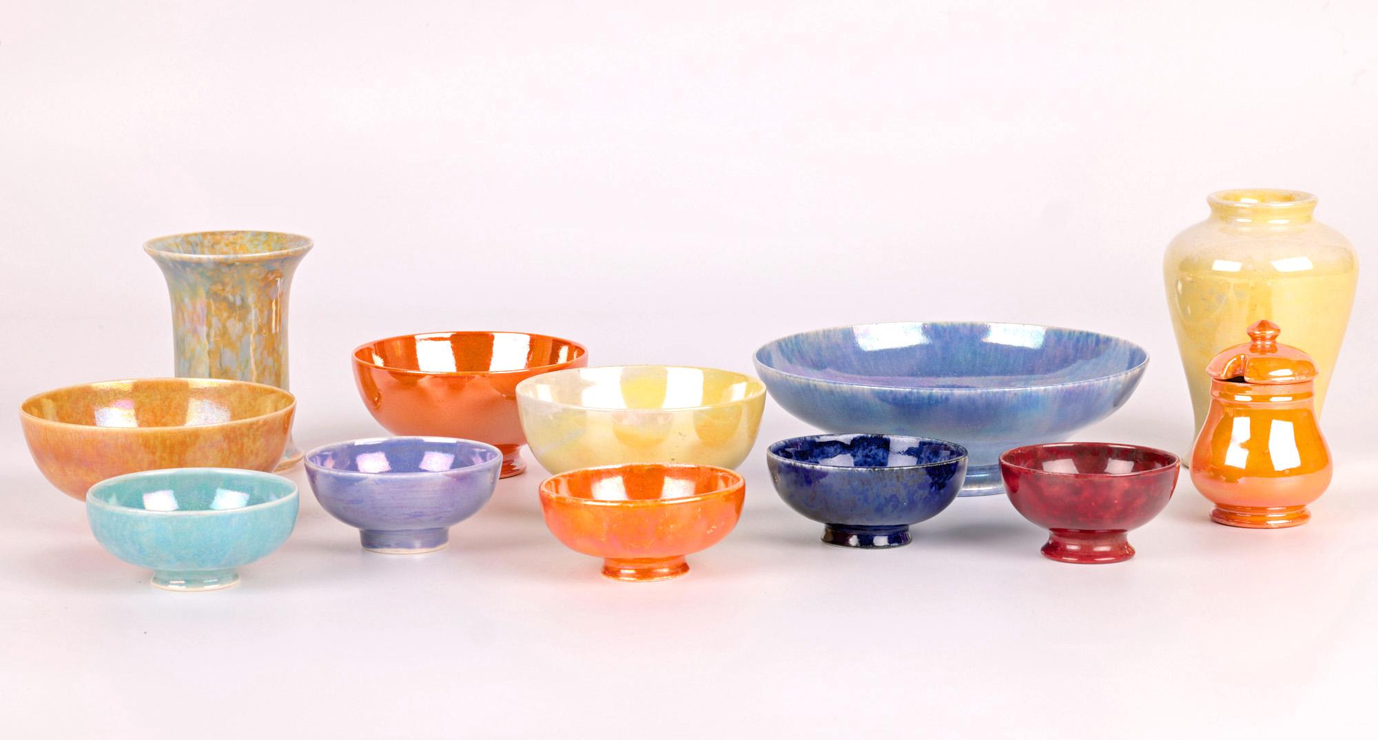 Ruskin Arts & Crafts Fine Ochre & Blue Lustre Glazed Vase For Sale 9