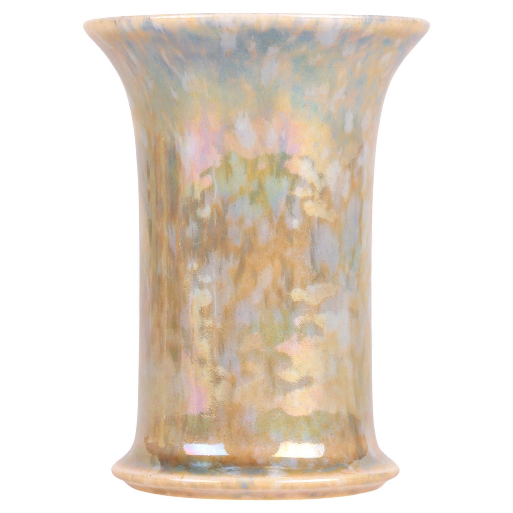 Ruskin Arts & Crafts Fine Ochre & Blue Lustre Glazed Vase For Sale