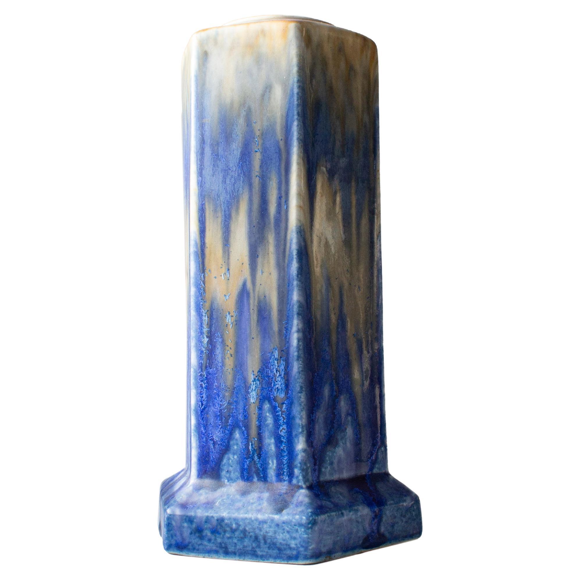 Ruskin Pottery Art Deco Stoneware Vase with Crystalline Blue Glaze, 1920s