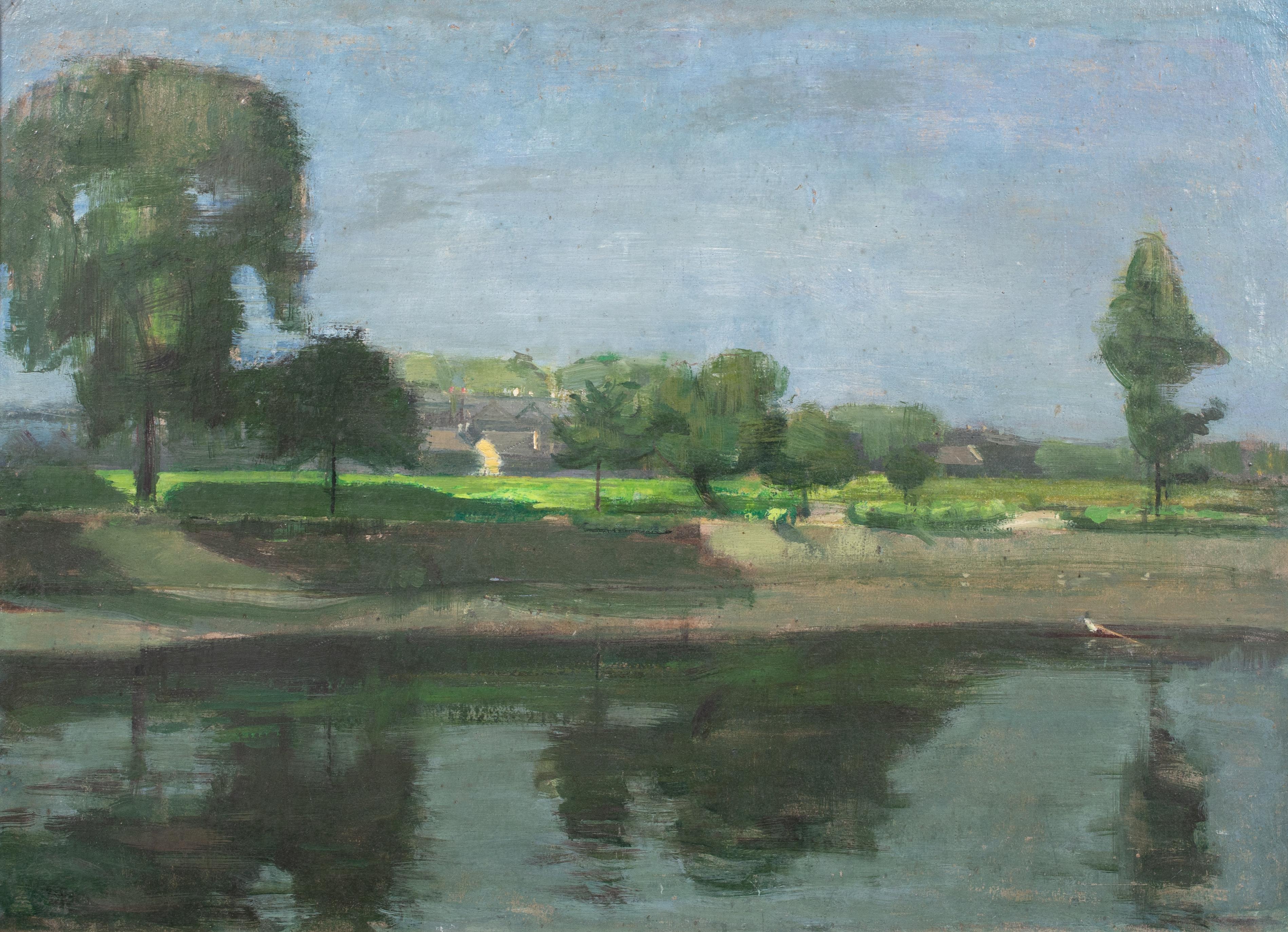 Morning On The River Thames, Barnes, circa 1935

by RUSKIN SPEAR (1911-1990) sales to $75,000

Large circa 1935 view of the River Thames, Barnes with a figure rowing in the distance, oil on board by Ruskin Spear. Excellent quality and condition