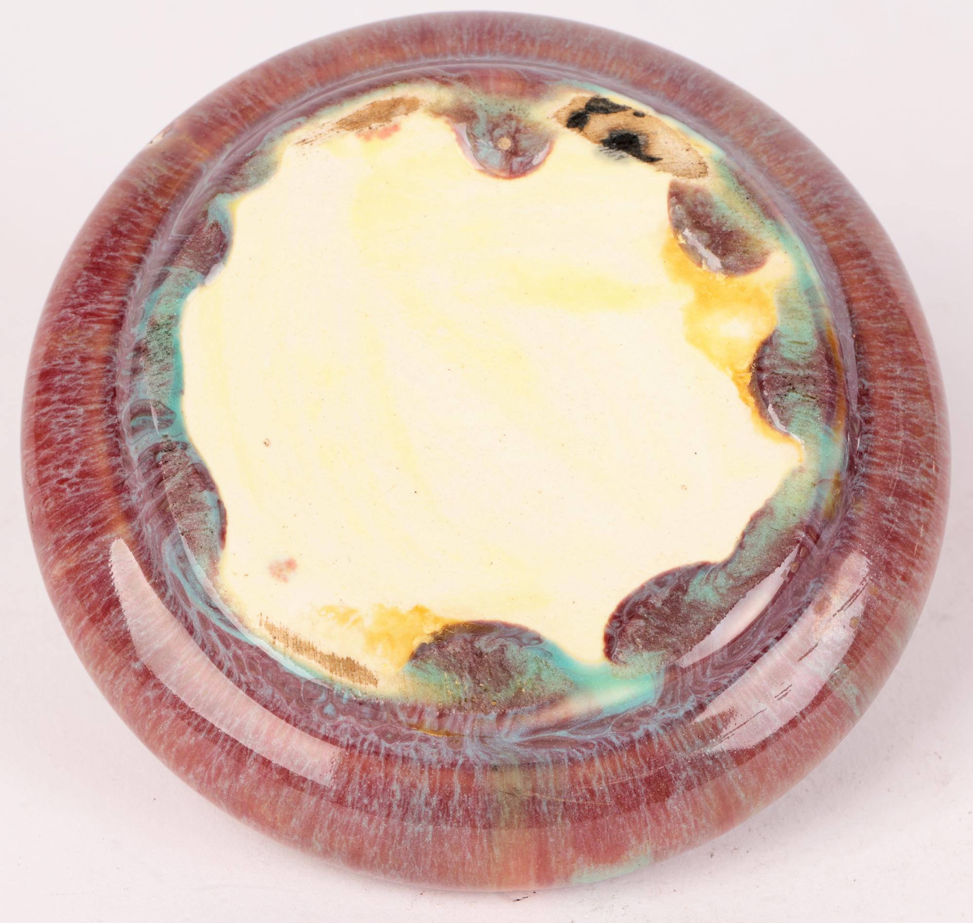 Ruskin Style Flambe Colored Drip Glazed Art Pottery Dish For Sale 1